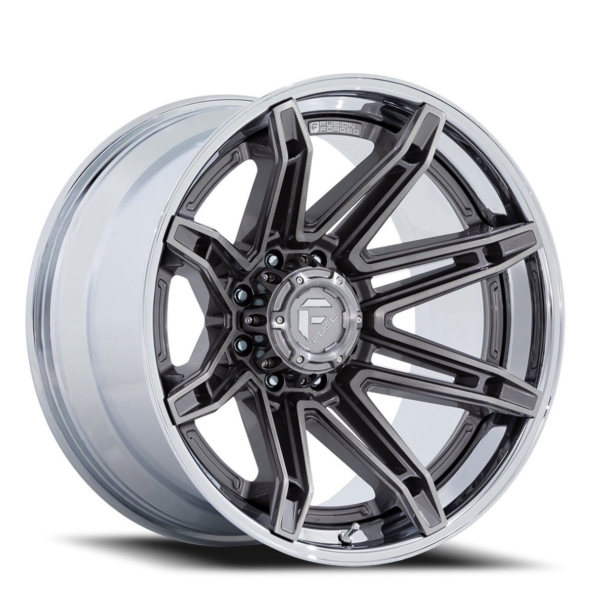 Aluminum Wheels 22X10 Brawl FC401AP 8 On 165.1 Platinum Silver Chrome Lip 125.1 Bore -18 Offset Fuel Off Road Wheels