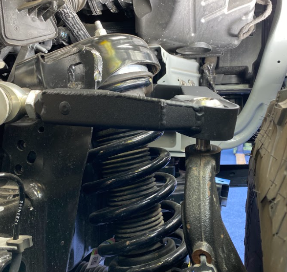 2021 and up Bronco fabricated upper arm kit at stock length, showcasing durable construction and suspension components.