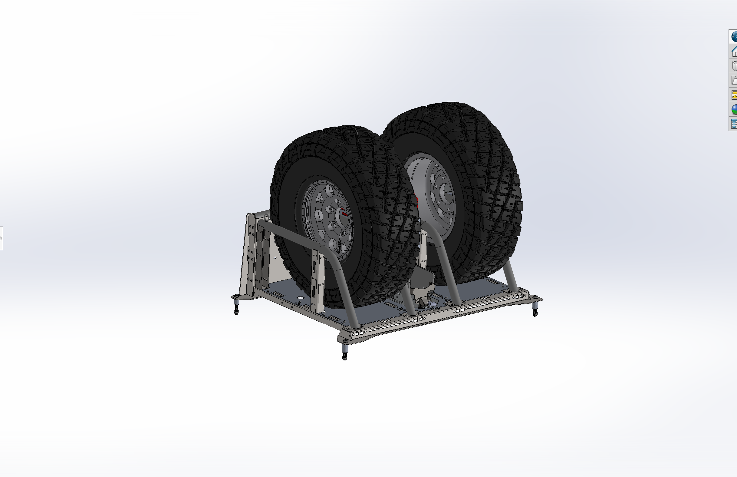 Modular bed organizer designed for 2024 Ranger and Ranger Raptor, featuring a sturdy frame for tire storage.