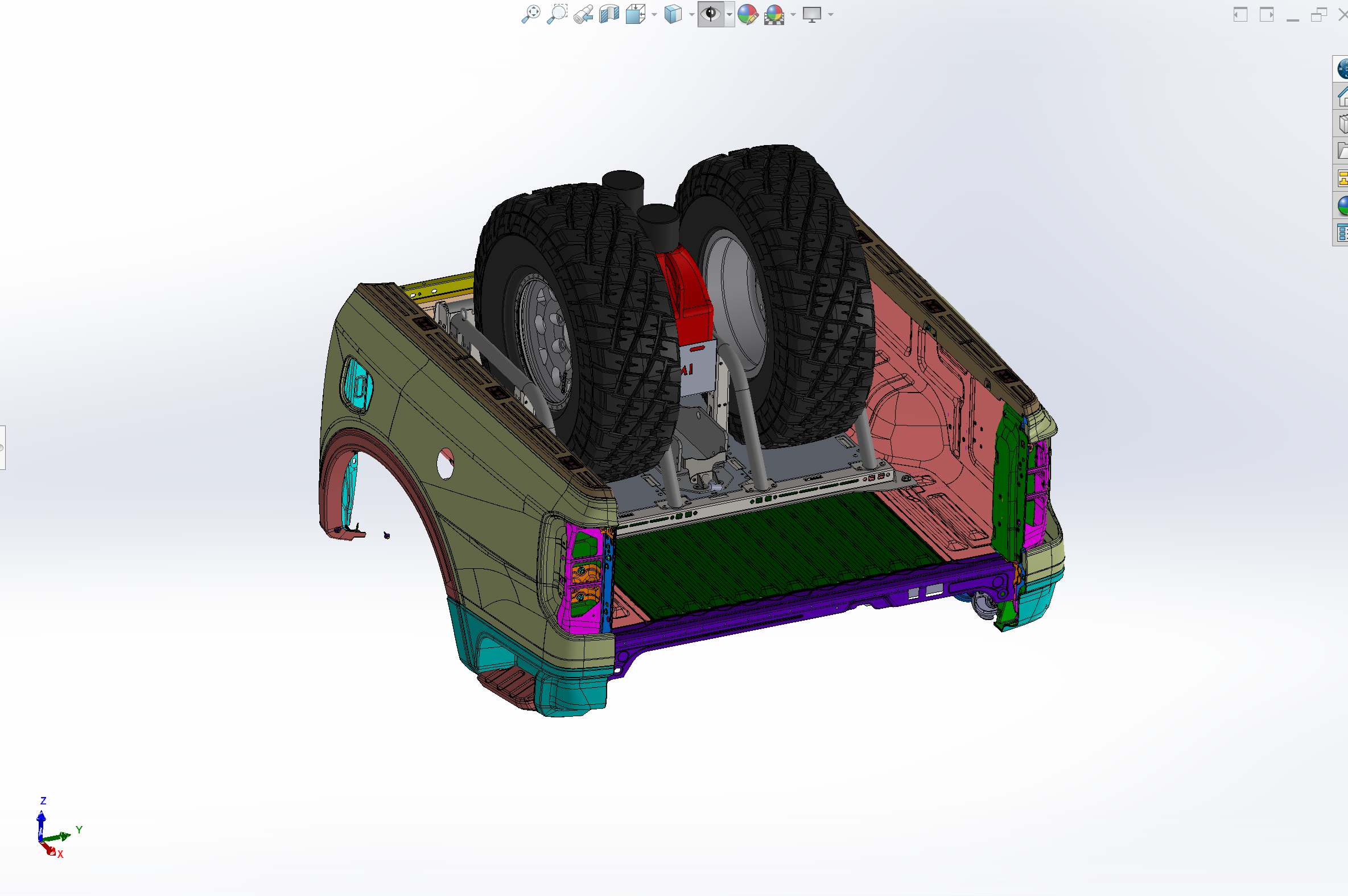 2024 Ranger and Ranger Raptor modular bed organizer design showcasing a versatile storage solution for offroad gear.