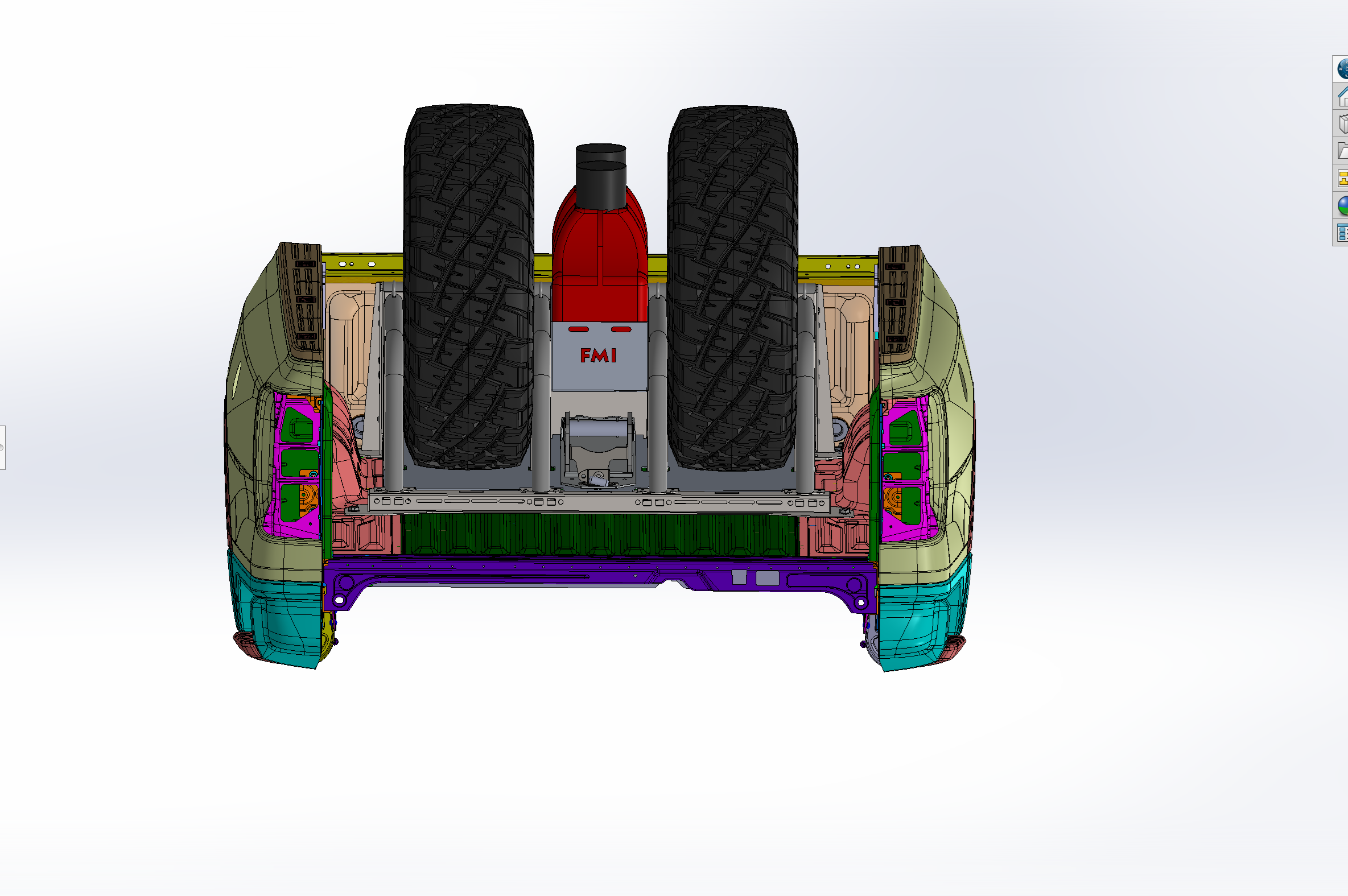 Modular bed organizer design for 2024 Ranger and Ranger Raptor, showcasing tire and storage configurations.