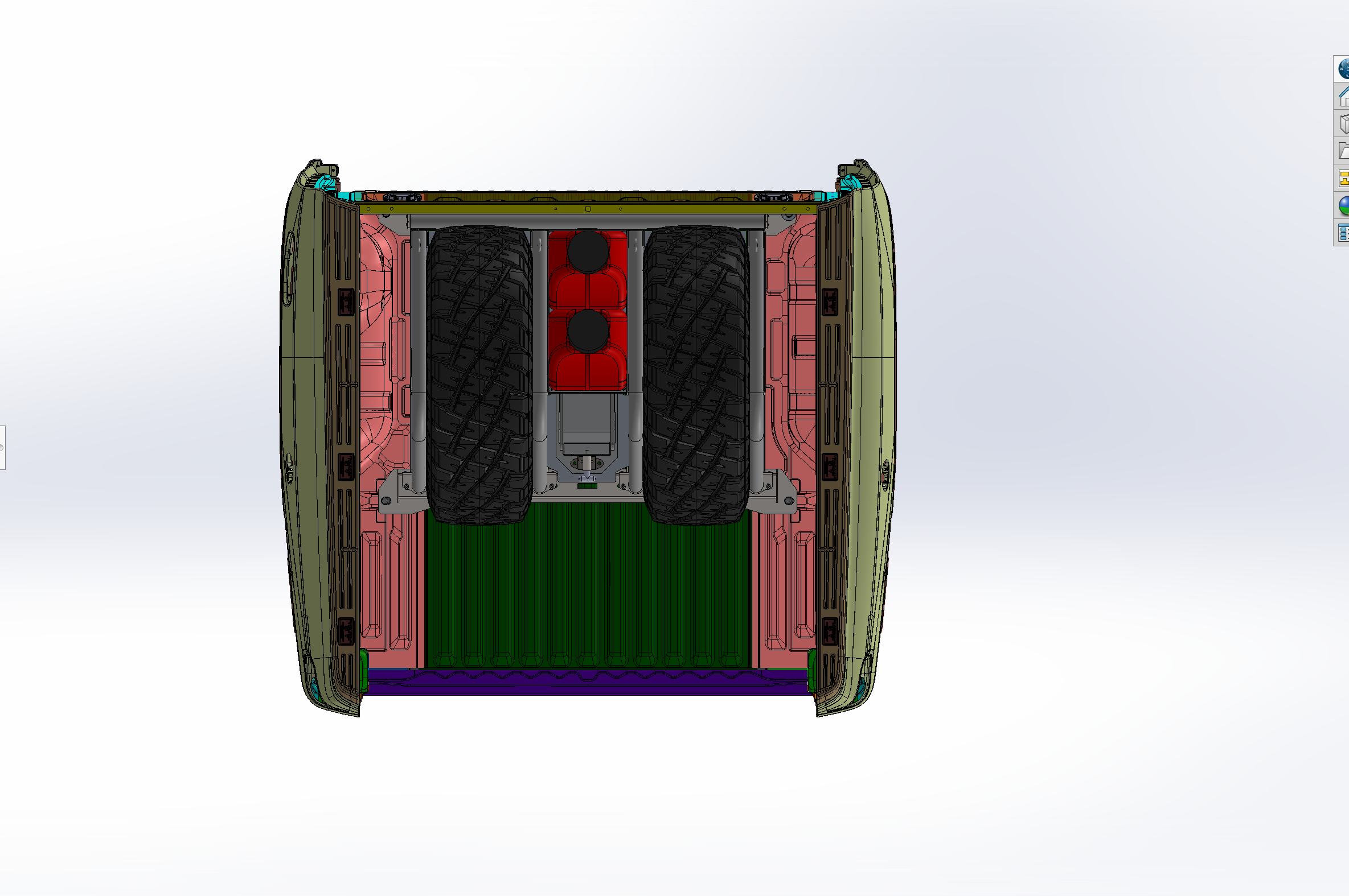 Modular bed organizer for 2024 Ranger and Ranger Raptor, showcasing storage compartments and tire placement design.