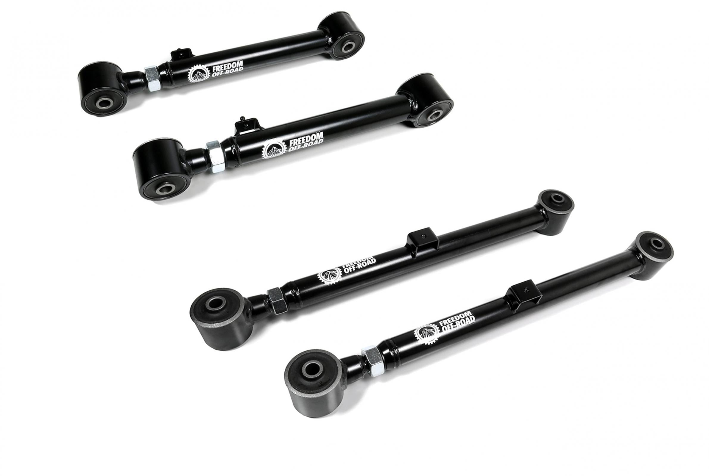 Adjustable rear upper and lower control arms for 2009-2024 Ram 1500 and 2020-present Jeep Gladiator JT, designed for 0-6 inch lift.