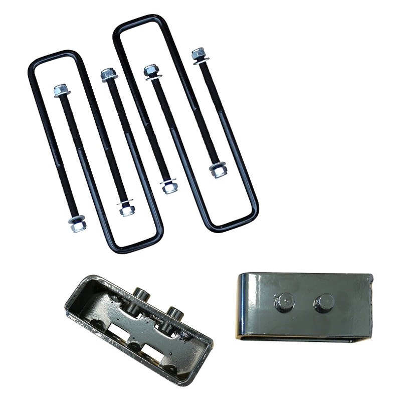 2-inch rear lift blocks with extended U-bolts for 2004-2020 Ford F-150 and 2006-2008 Lincoln Mark LT. Ideal for off-road upgrades.