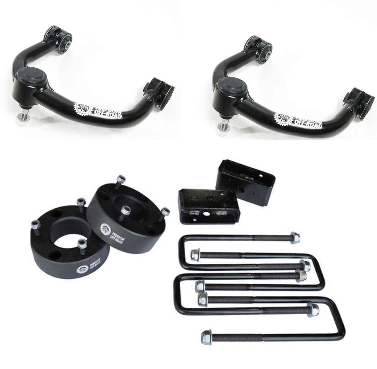 3 Inch Front Strut Spacer/2 Inch Rear Lift Blocks w/ U Bolts and Front Upper Control Arms Freedom Off-Road