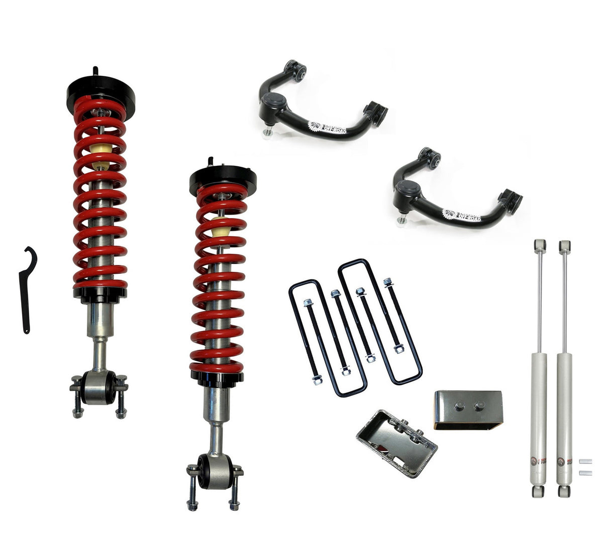 1-4 Inch Adjustable Coilovers/3 Inch Rear Blocks w/ U Bolts/Shocks and Front Upper Control Arms Freedom Off-Road