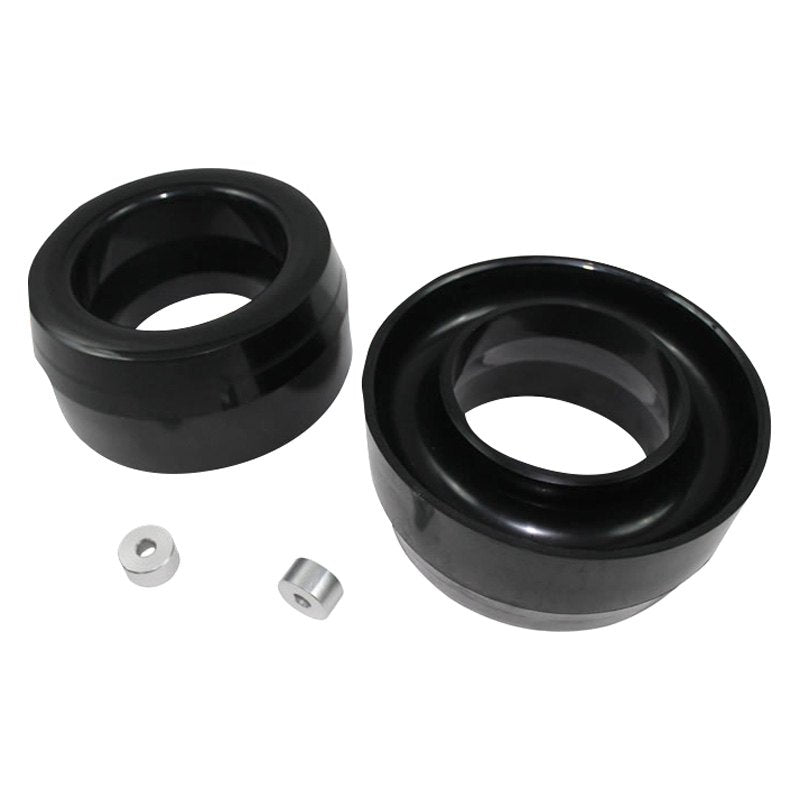 2.5 inch poly coil spacers with shock extenders for 88-98 C1500/C2500, 89-98 C3500, 20-24 Gladiator, and 18-24 Wrangler JL.