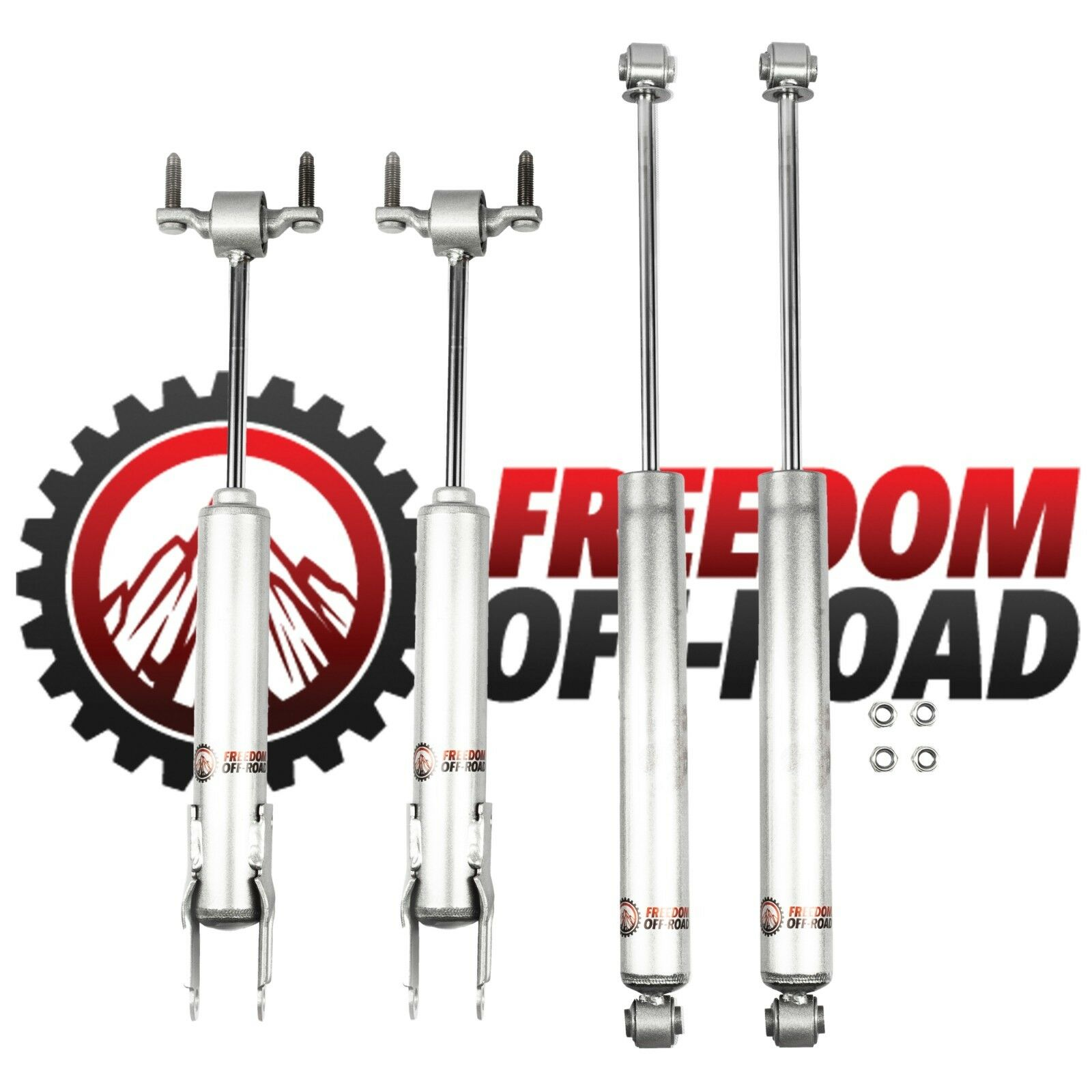 Extended nitro shocks for 11-24 Silverado/Sierra 2500 HD/3500 HD, designed for 1-4 inch lift, by Freedom Off-Road.