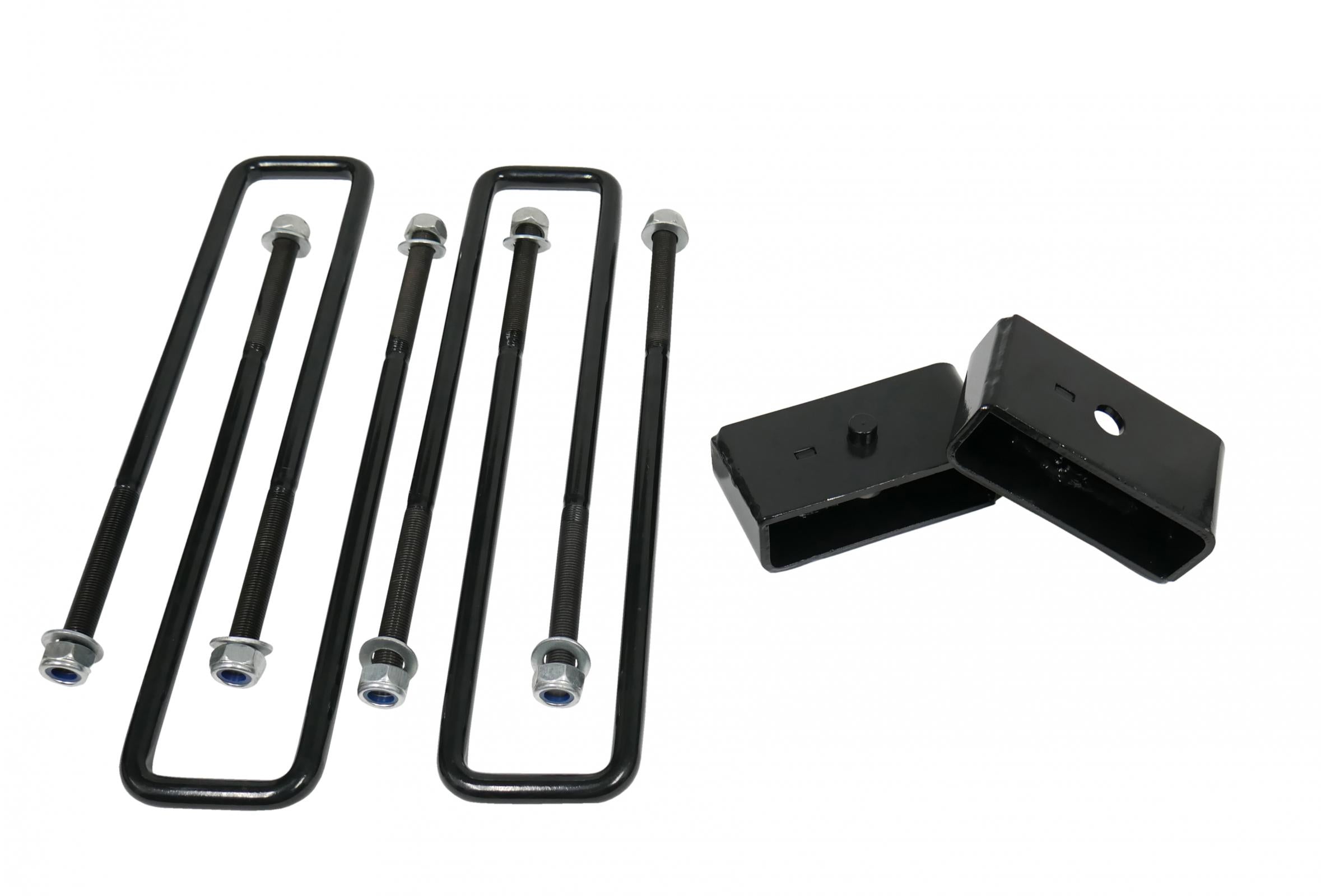 2-inch rear lift blocks with extended U-bolts for 2011-2024 Silverado/Sierra 2500 HD/3500 HD by Freedom Off-Road.