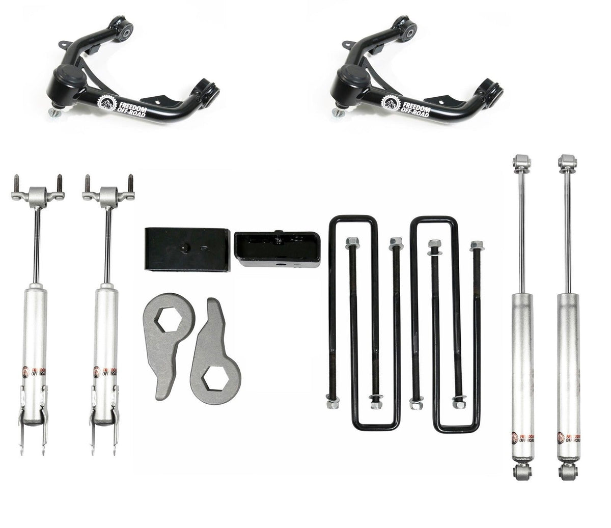3 Inch Front + 2 Inch Rear Leveling Kit w/ Shocks and Control Arms 11-19 Silverado/Sierra 2500 HD/3500 HD Freedom Off-Road