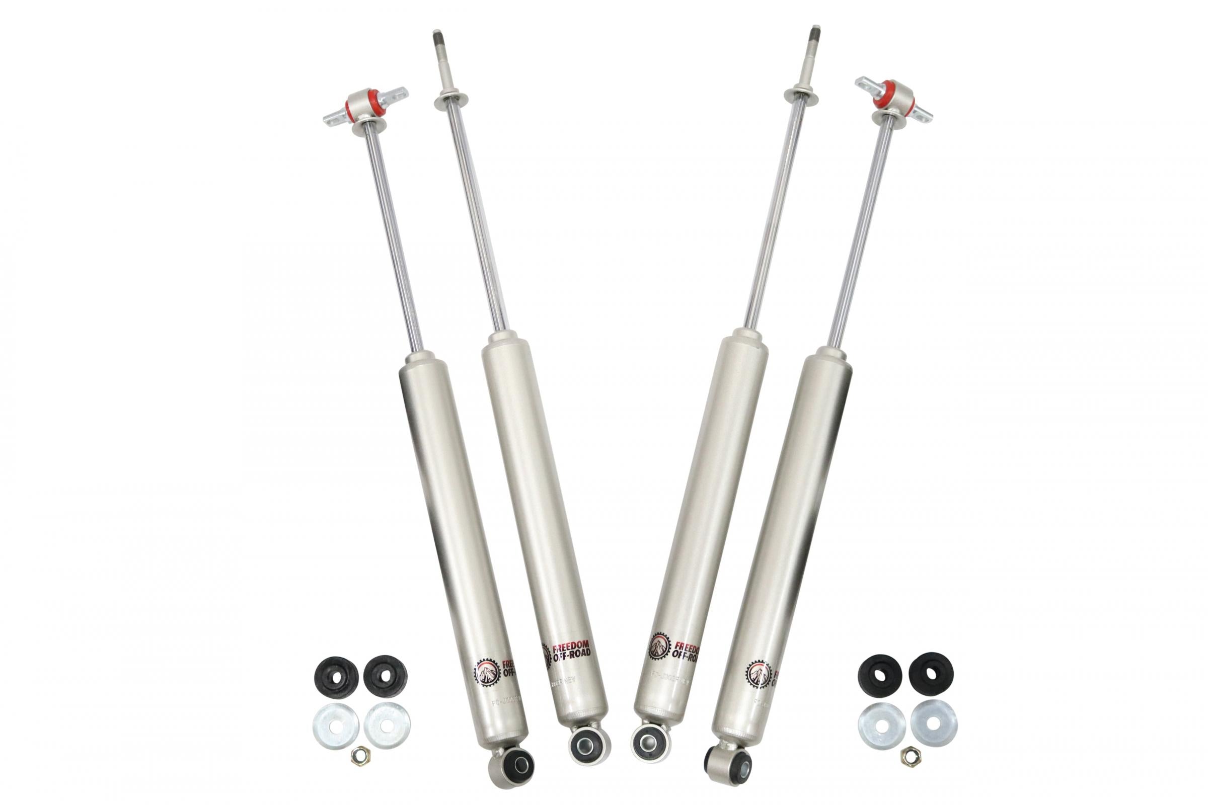 Extended nitro shocks for 2007-2018 Wrangler JK, designed for 2-4 inch lift, enhancing off-road performance and stability.