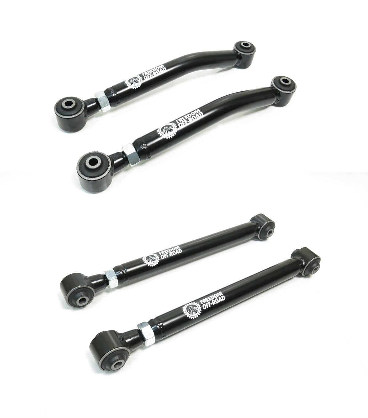 Adjustable rear upper and lower control arms for 0-4.5 inch lift on 2007-2018 Wrangler JK by Freedom Off-Road.