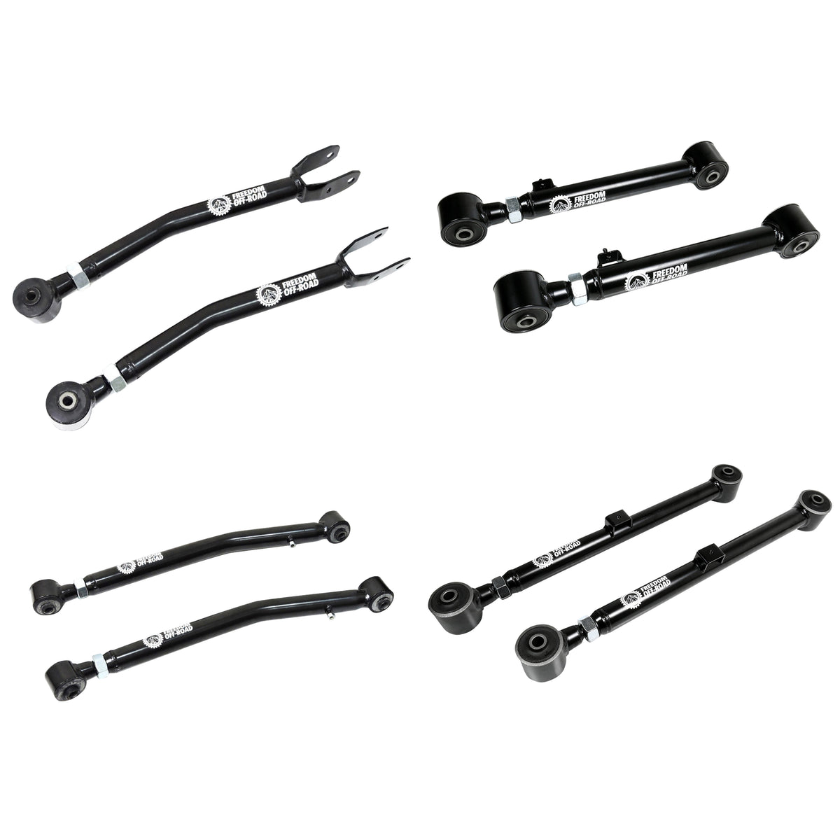 Adjustable Front Upper + Lower and Rear Upper + Lower Control Arms for 0-4.5 Inch Lift for 20-24 Jeep Gladiator JT Freedom Off-Road