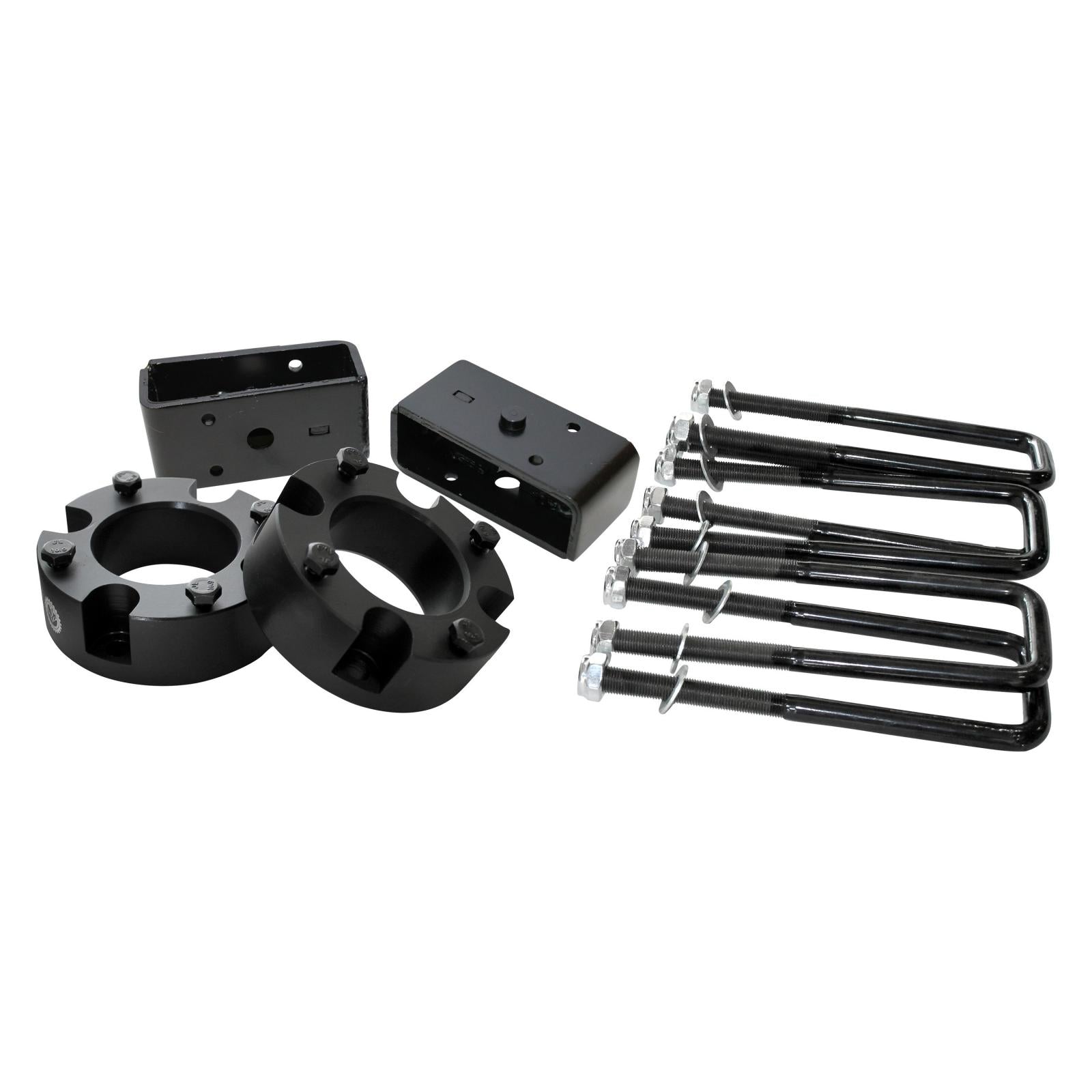 3-inch front strut spacers and 2-inch rear lift blocks with U-bolts for 2007-2021 Toyota Tundra by Freedom Off-Road.