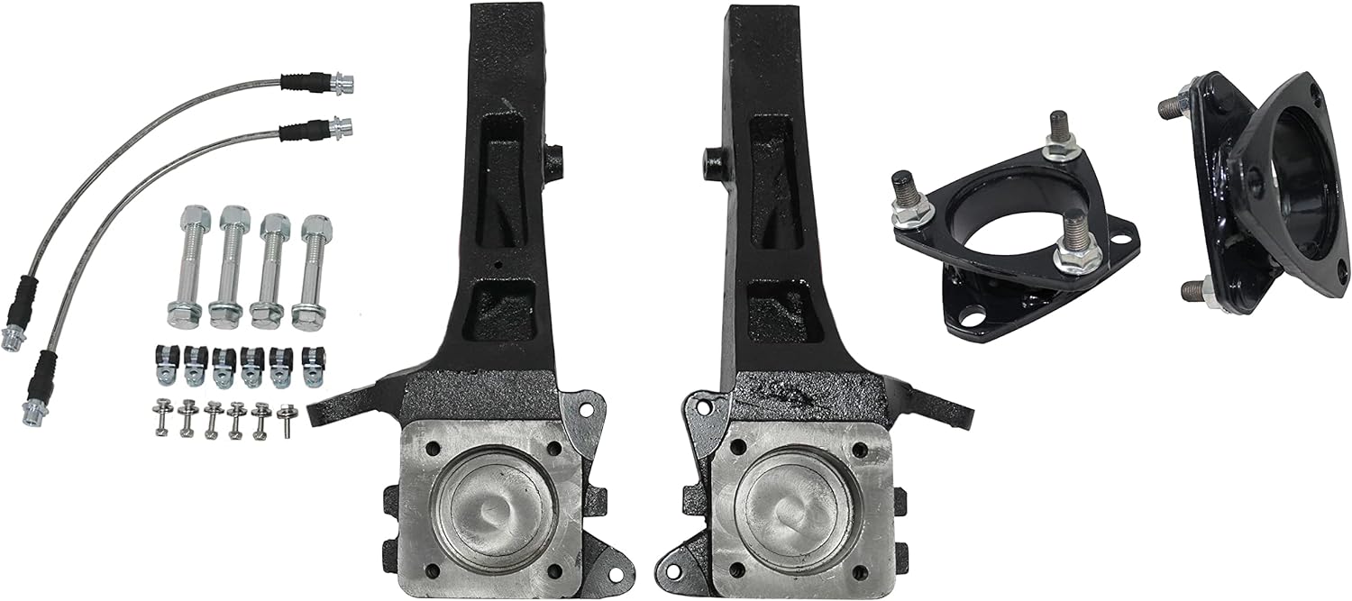 7-inch front lift kit with extended brake lines for 2005-2023 Tacoma RWD, includes brackets, bolts, and hardware.