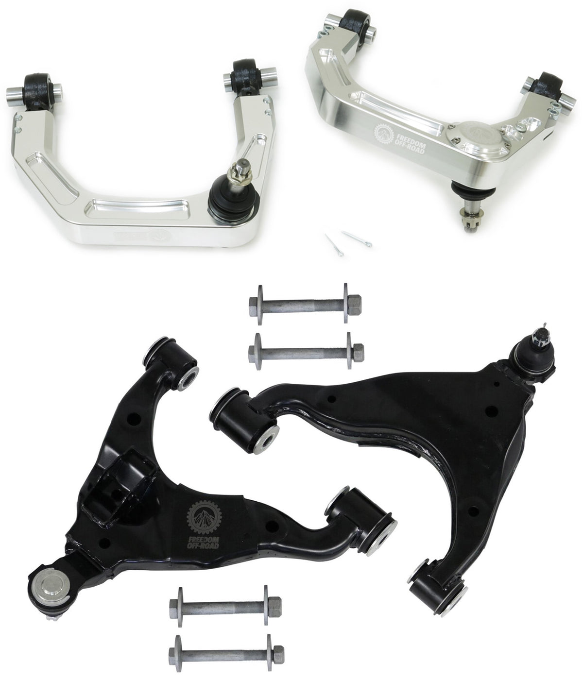Billet Front Upper Control Arms and OEM Replacement Lower Control Arms for 2-4 Inch Lift 10-24 Toyota 4Runner/11-14 Toyota FJ Cruiser (NON-KDSS) Freedom Off-Road