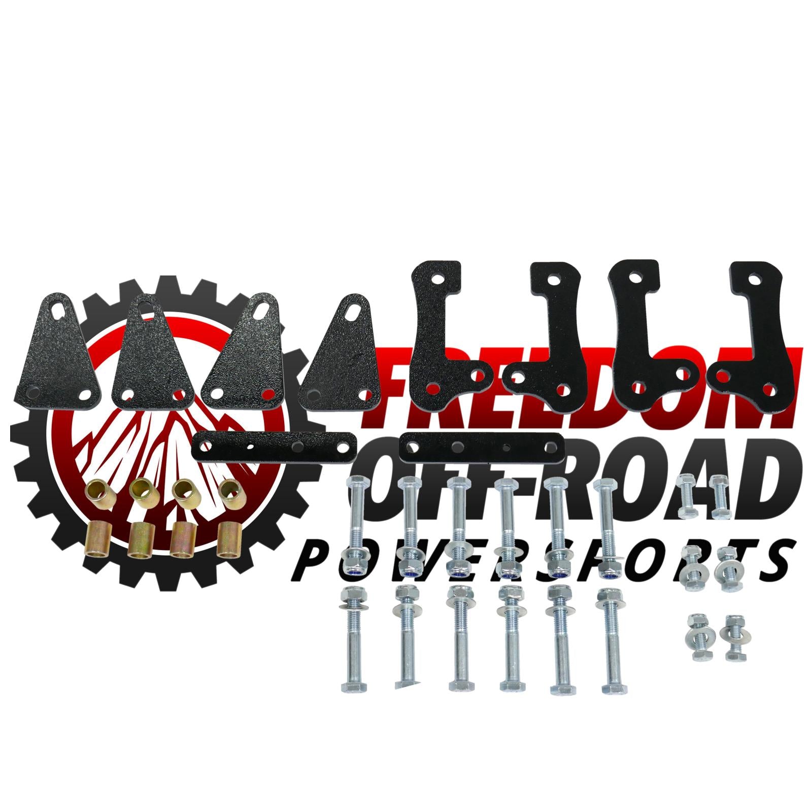2 Inch UTV lift kit components for Polaris Ranger 900 XP 2013-2017, including brackets, bolts, and hardware for installation.