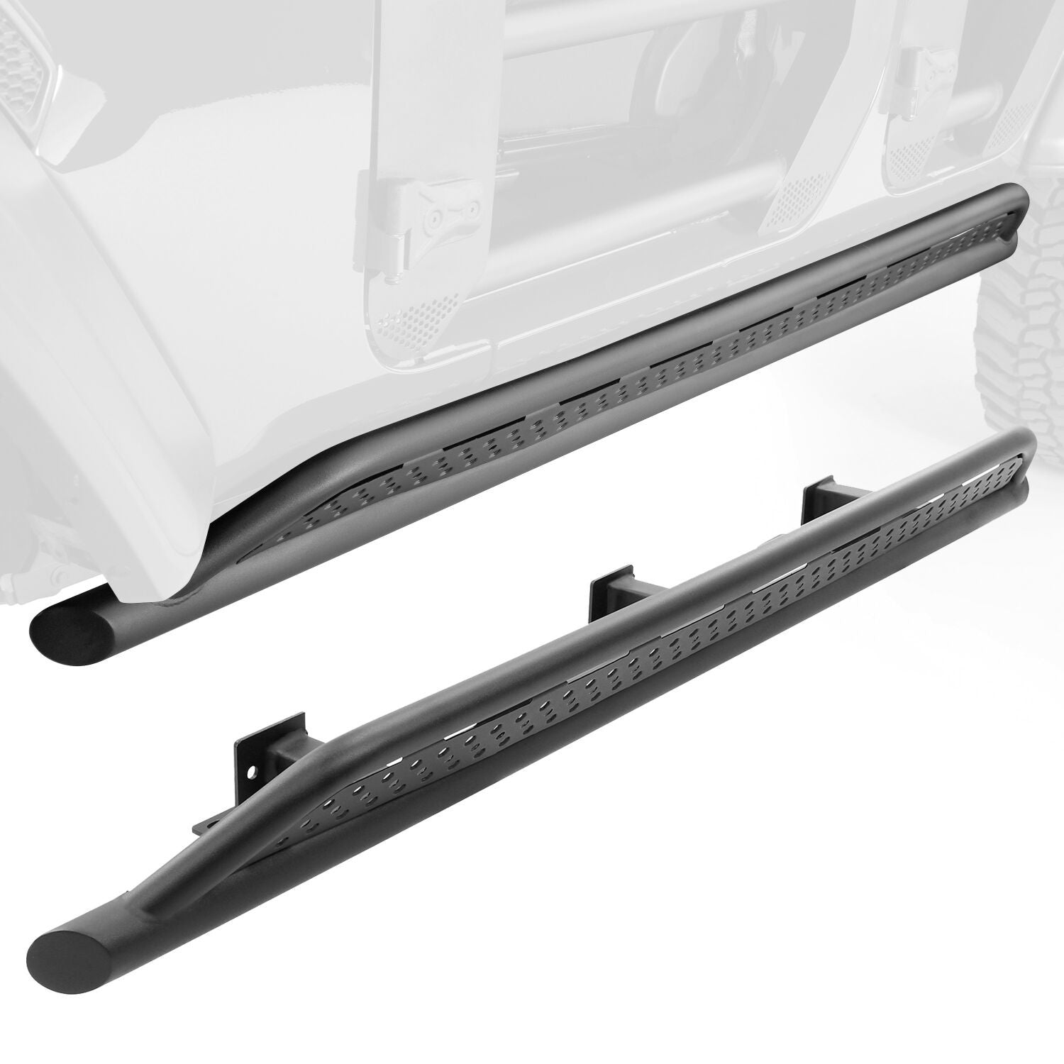 Frame Mounted Steel Rock Sliders Textured Black 07-18 Jeep Wrangler JK 4 Door Go Rhino