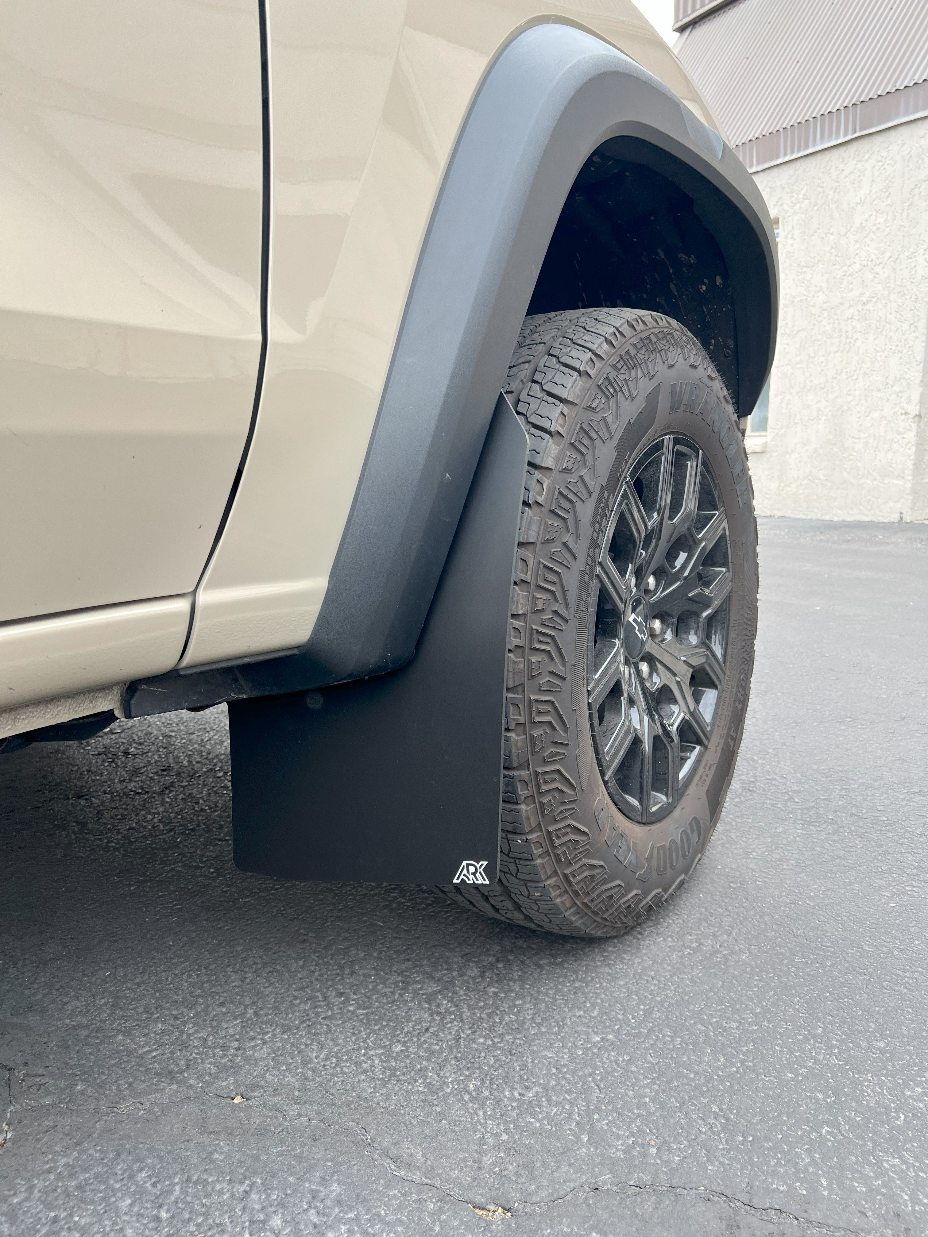 TriXPoly mudflaps installed on a 2023 Chevy Colorado ZR2, providing protection and enhancing off-road capability.