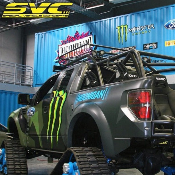 2010-2016 Ford Raptor bedsides showcased on a modified truck with a rugged offroad design and vibrant graphics.