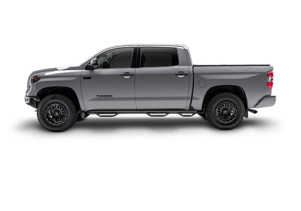 Nerf Step Bar Wheel-to-Wheel with Bed Access (3 Steps per Side) 3 Inch Main Tube Diameter 2015-2025 Chevy Colorado/GMC Canyon 5 Foot Bed Crew Cab Gloss Black NFab