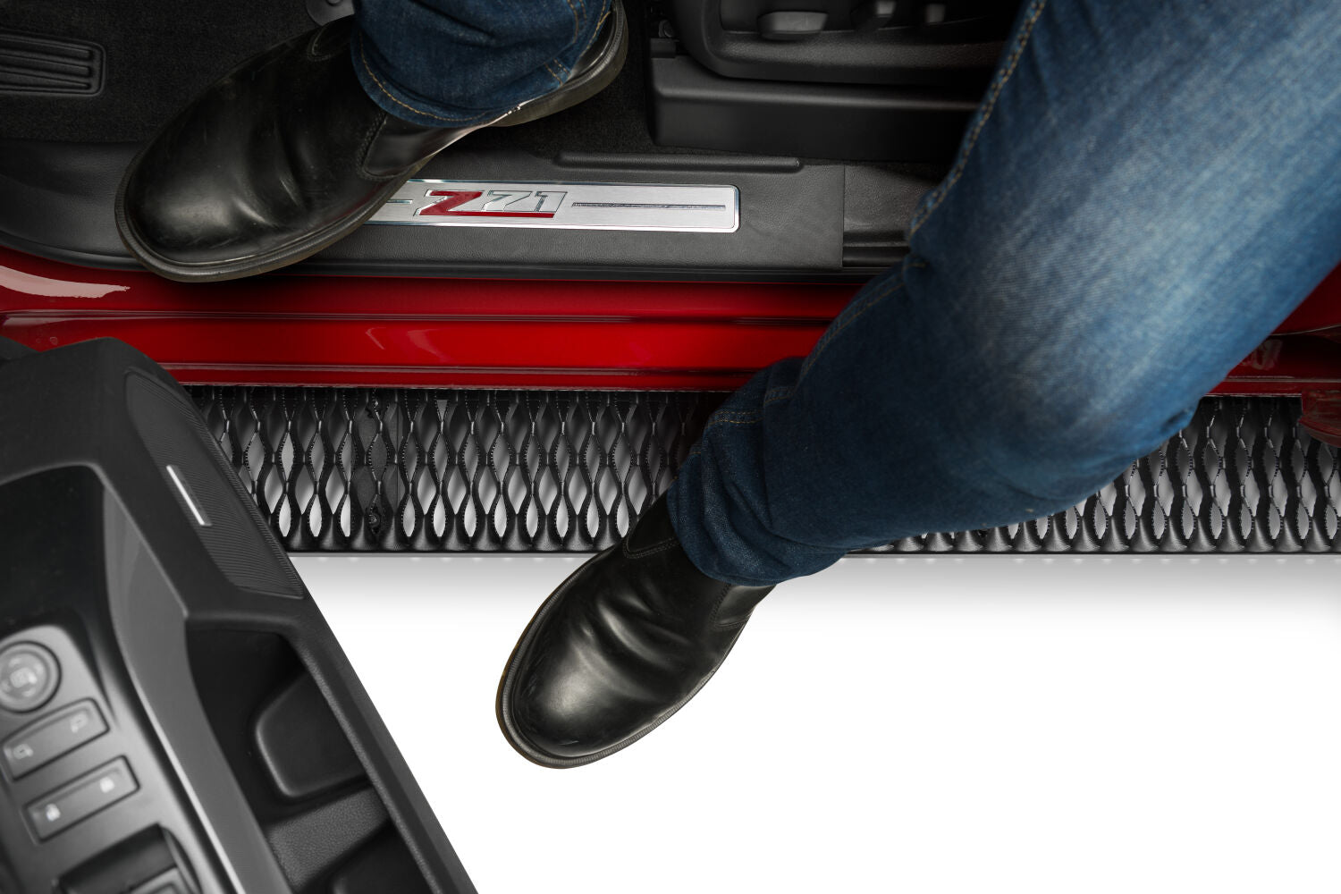 Growler Step System Cab Length (1 Step per Side)-7 Inch Board-2007-2018 (2019 Legacy/Limited) Chevy Silverado/GMC Sierra 1500/2007-2010 2500 HD/3500 HD Extended Cab-Diesel Engine/2007-2019 2500HD/3500HD Extended Cab-Gas Eng-Textured Black NFab