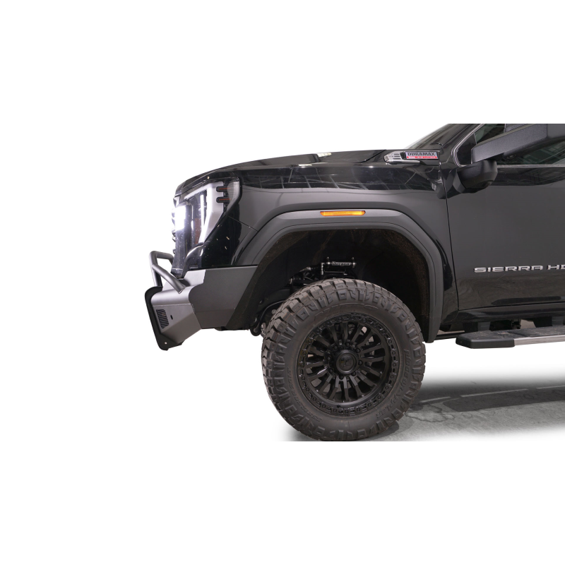 Fab Fours Elite Front Bumper w/ Pre-Runner Guard Black Steel w/ Sensor Incl. Tow Hooks Model GM24-Q6262-1