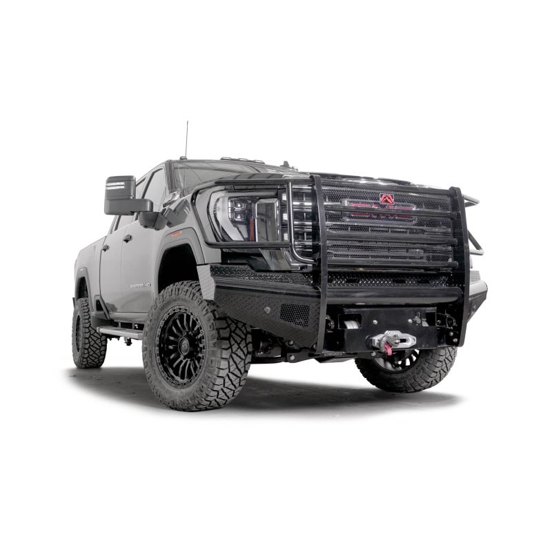 Fab Fours Black Steel Front Bumper w/ Full Guard w/ Sensor Incl. Tow Hooks Model GM24-S6260-1