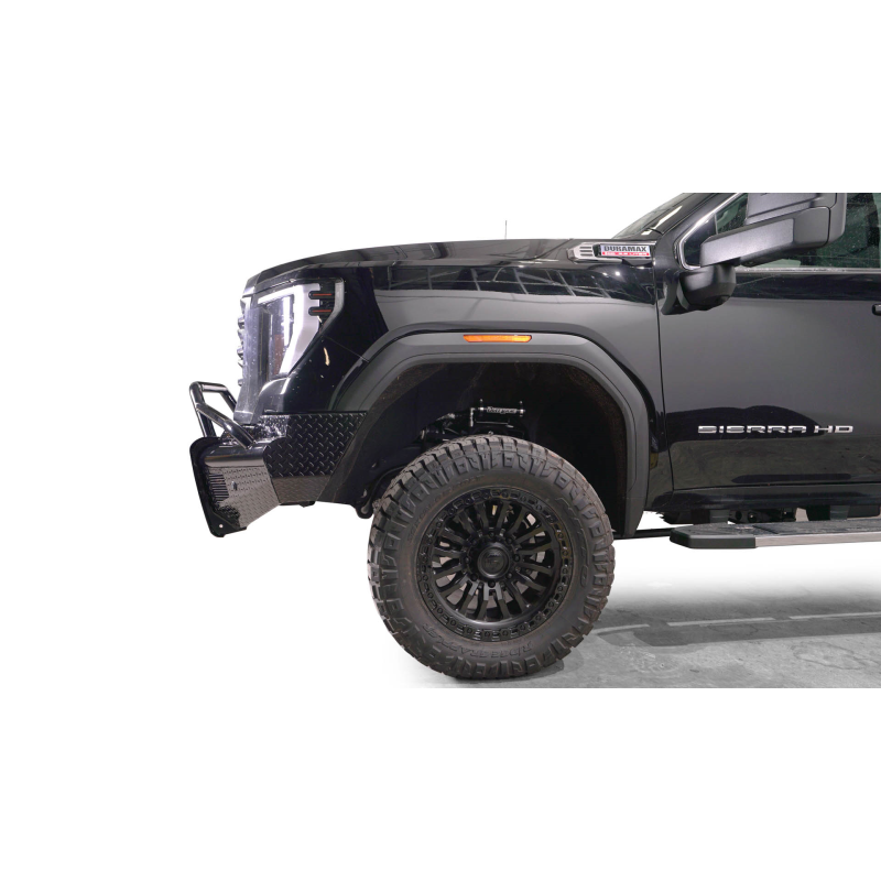 Fab Fours Black Steel Front Bumper w/ Pre-Runner Guard w/ Sensor Incl. Tow Hooks Model GM24-S6262-1