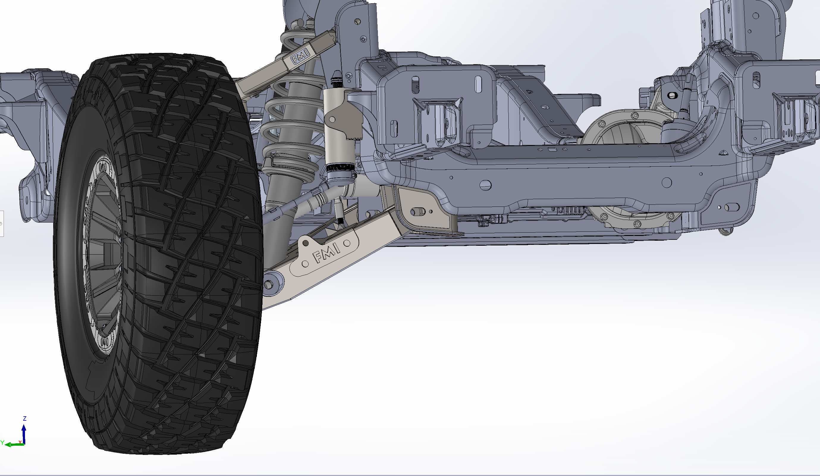2017-2024 Raptor lower arm pocket replacement kit by Foutz Motorsports, showcasing detailed suspension components and tire.