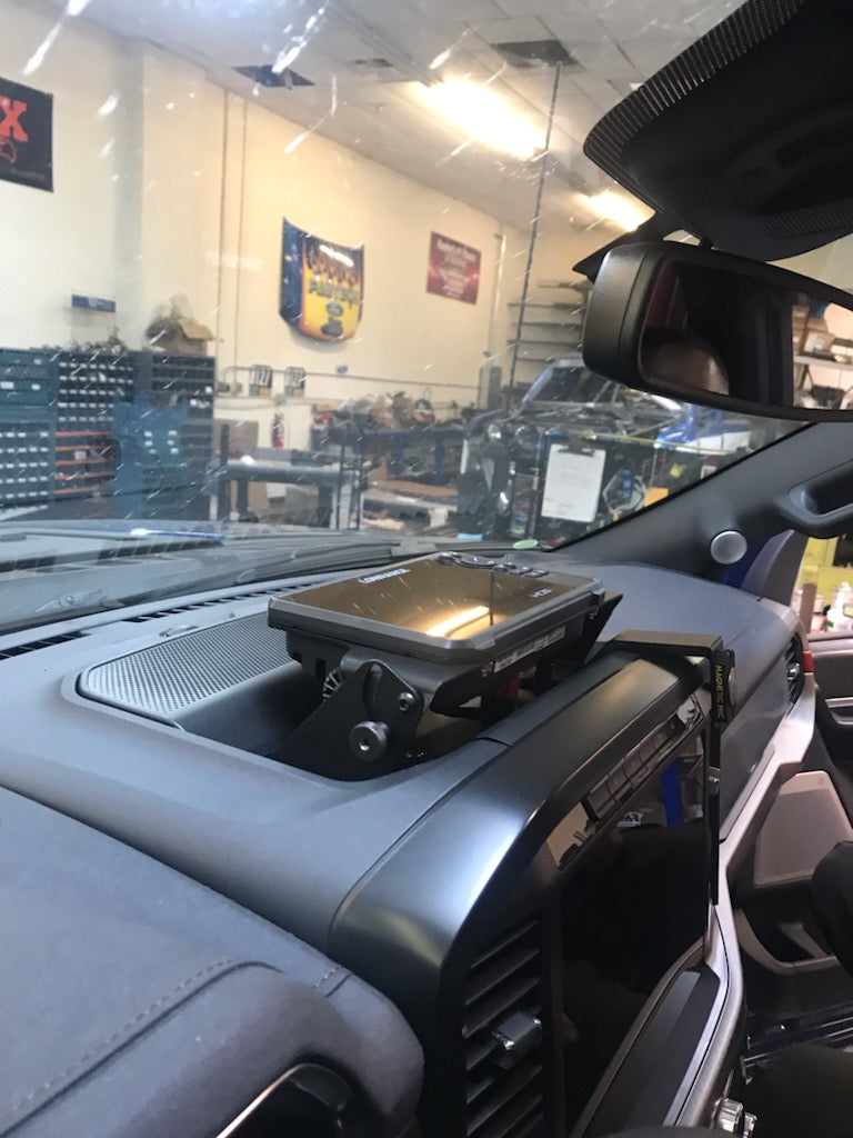 2021-2024 F150 and Gen 3 Raptor center dash GPS mount for HDS7 Live, showcasing a sleek design in a vehicle interior.