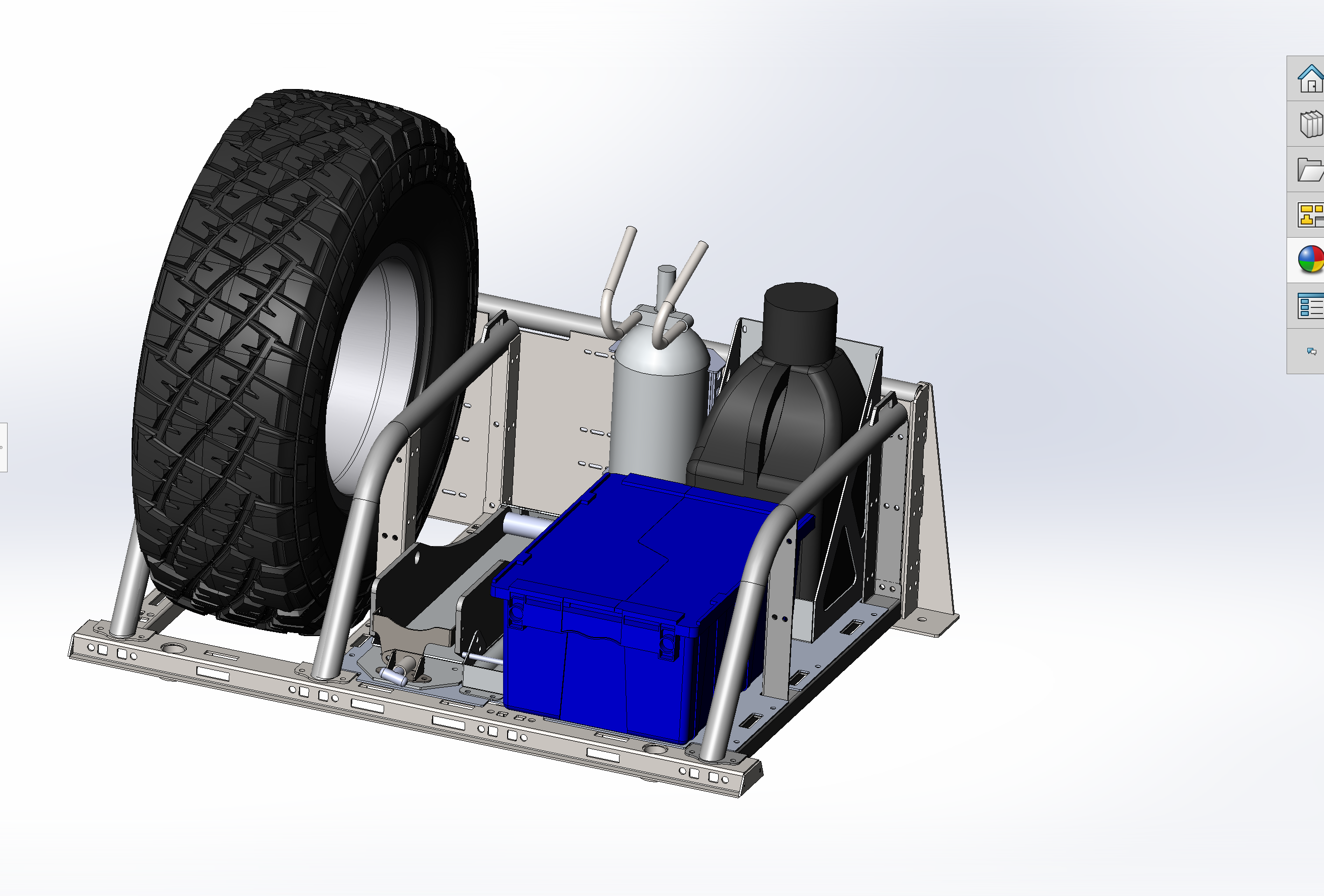 Modular bed organizer for 2017-2024 Ford Raptor and F150, featuring compartments for tools, fluids, and a spare tire.