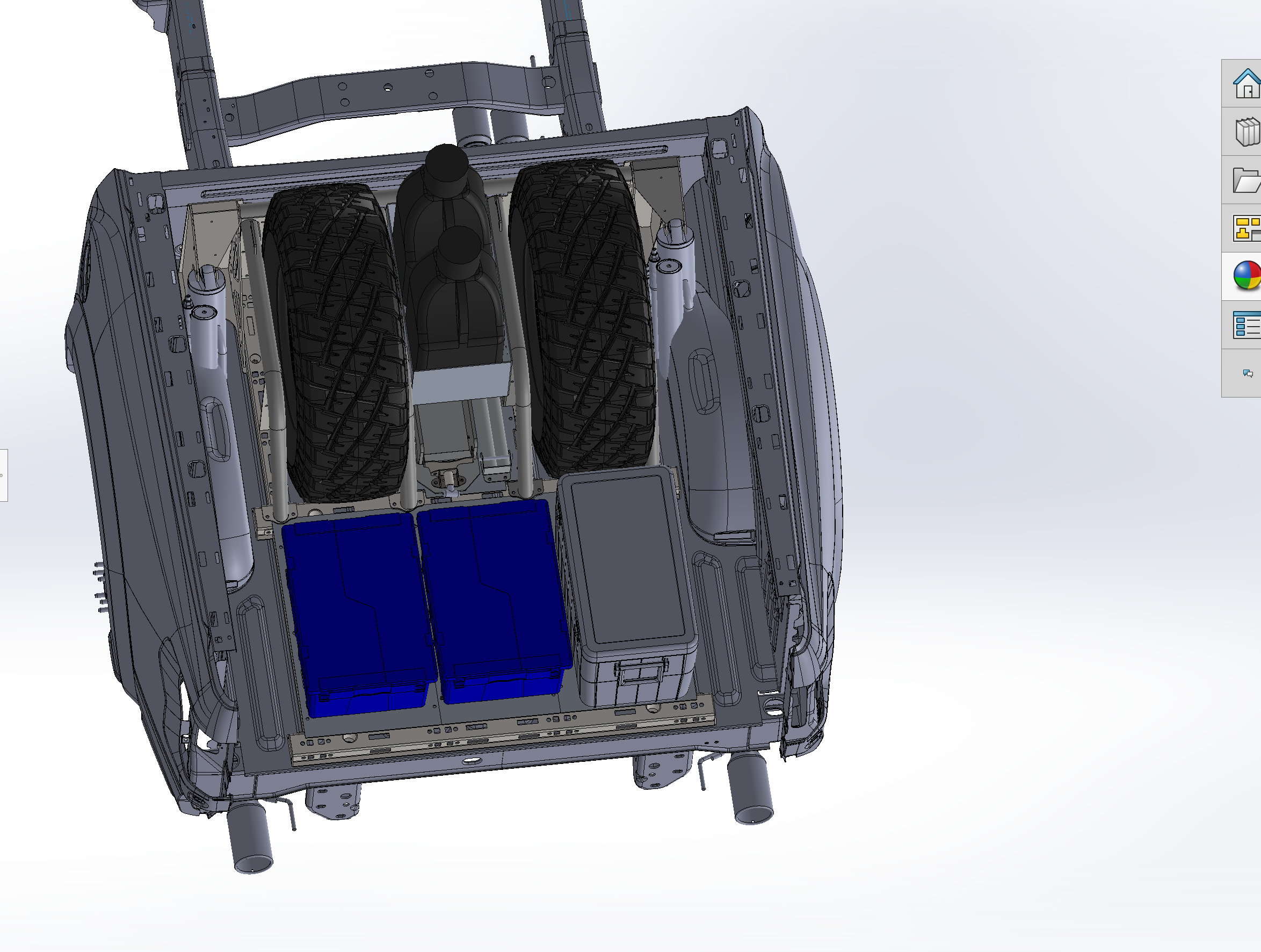 20-inch rear travel bed organizer kit for 2017-2020 Raptor, showcasing storage compartments and tire placement.