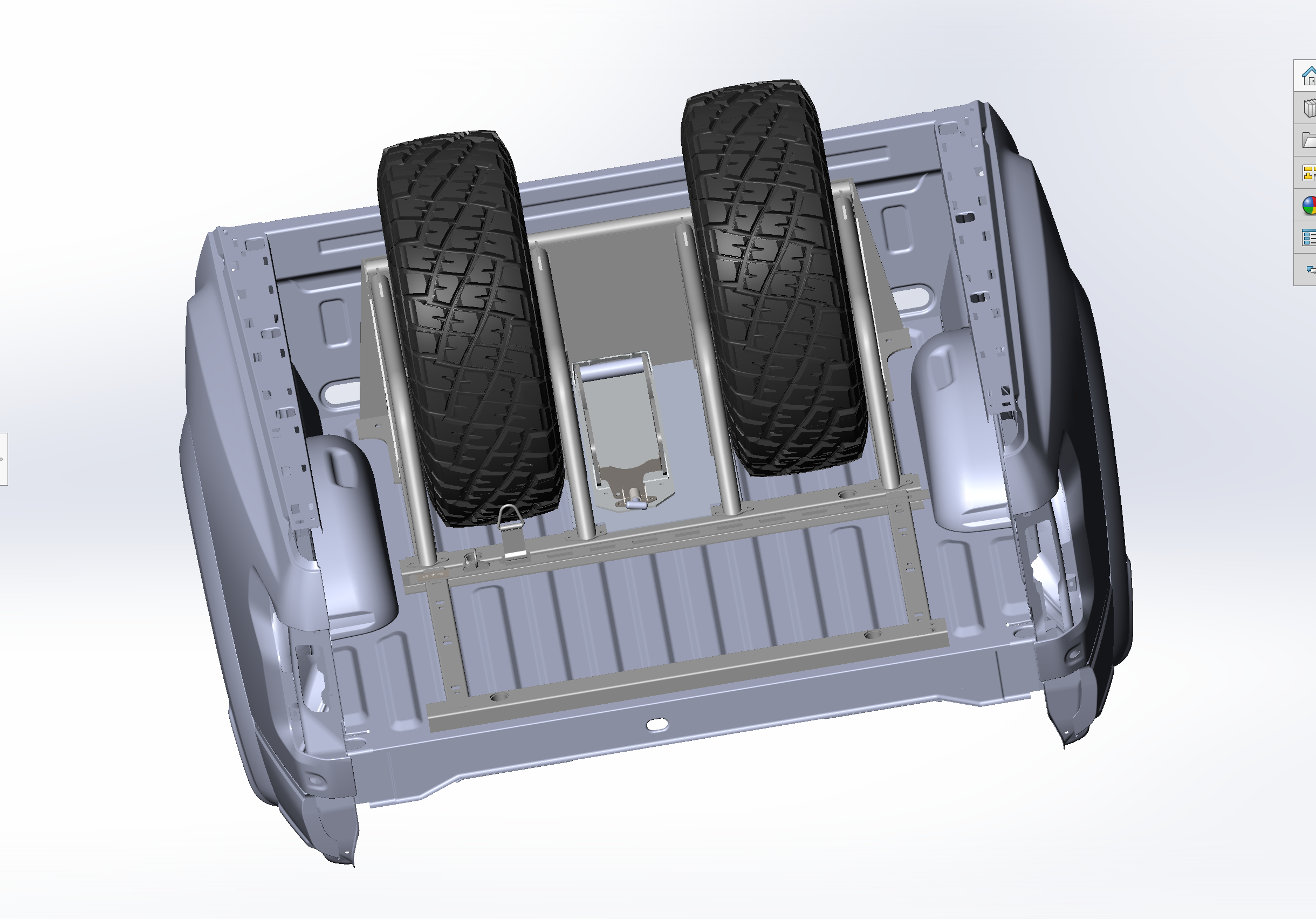 Modular bed organizer for 2017-2024 Ford Raptor featuring a slide-out cargo tray and tire storage solution.