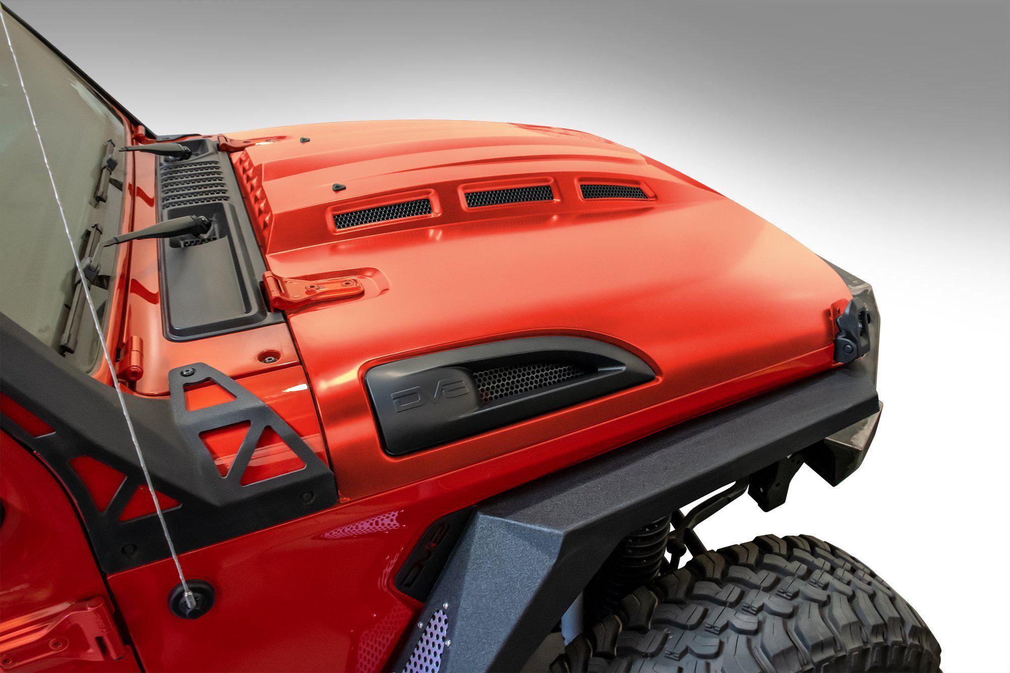2018 2025 Jeep Wrangler JL JLU Gladiator JT Heat Dispersion Hood Non 392 or Non Mojave DV8 Offroad