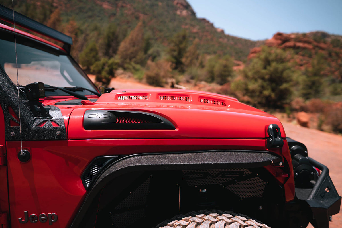 2018 2025 Jeep Wrangler JL JLU Gladiator JT Heat Dispersion Hood Non 392 or Non Mojave DV8 Offroad