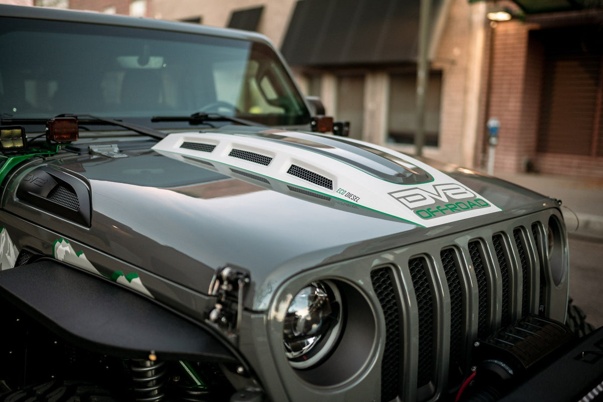 2018 2025 Jeep Wrangler JL JLU Gladiator JT Heat Dispersion Hood Non 392 or Non Mojave DV8 Offroad