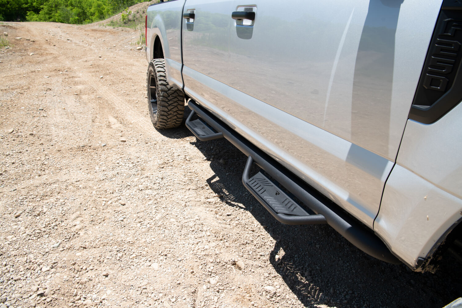 Podium Step LG Wheel-to-Wheel with Bed Access (3 Steps per Side) 3 Inch Main Tube Diameter 2017-2026 Ford F-250/350 6.75 Inch Bed Crew Cab Textured Black NFab