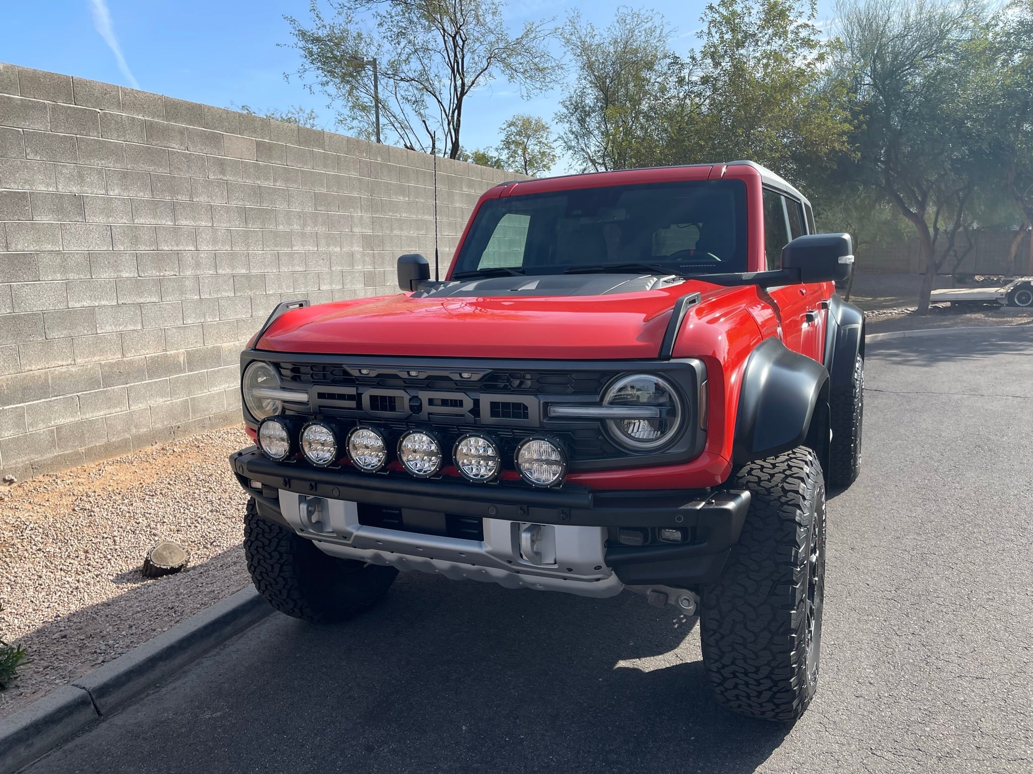 6th Gen Bronco with Front Light Mount Kit installed, showcasing multiple lights on a modular stock bumper.