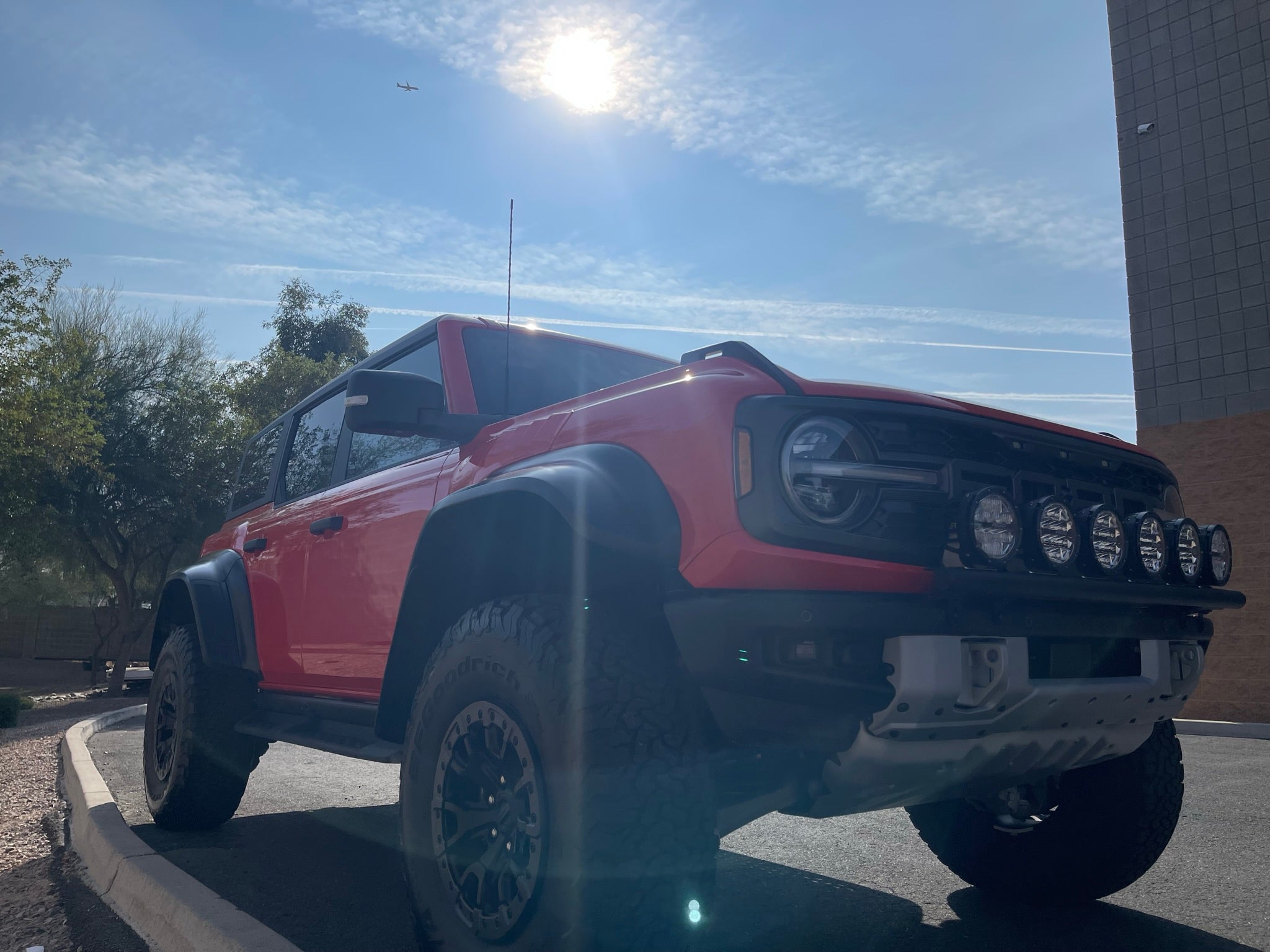 2022-UP Bronco Raptor front light mount kit showcasing versatile light installation on a rugged offroad vehicle.
