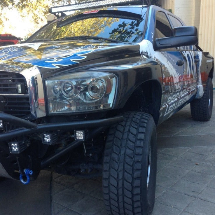 2006-2008 Dodge Ram fenders on a modified truck showcasing offroad features and rugged design.