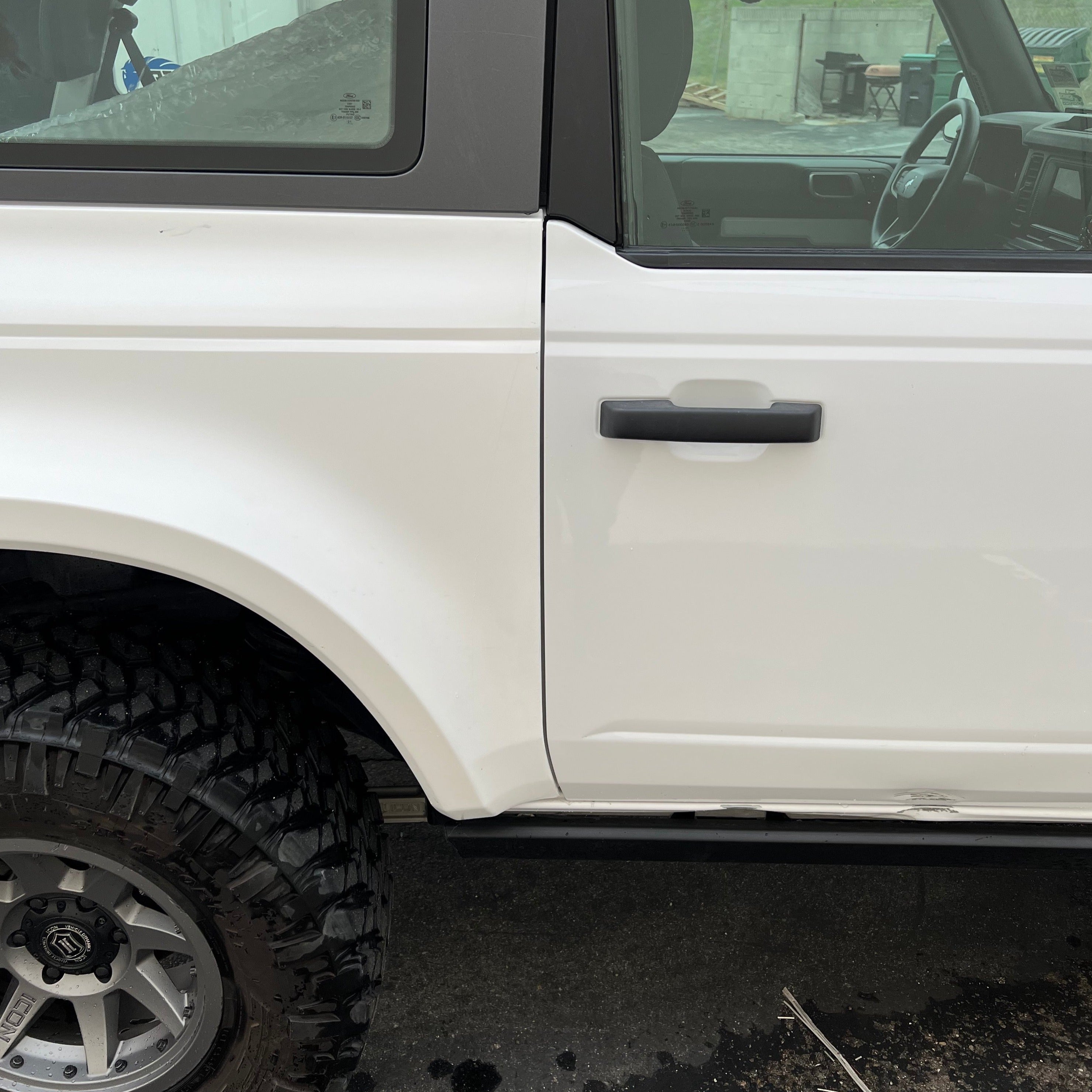 2021-2025 Ford Bronco 2-Door Rear Quarter Kit showcasing the vehicle's rear quarter panel and door design.
