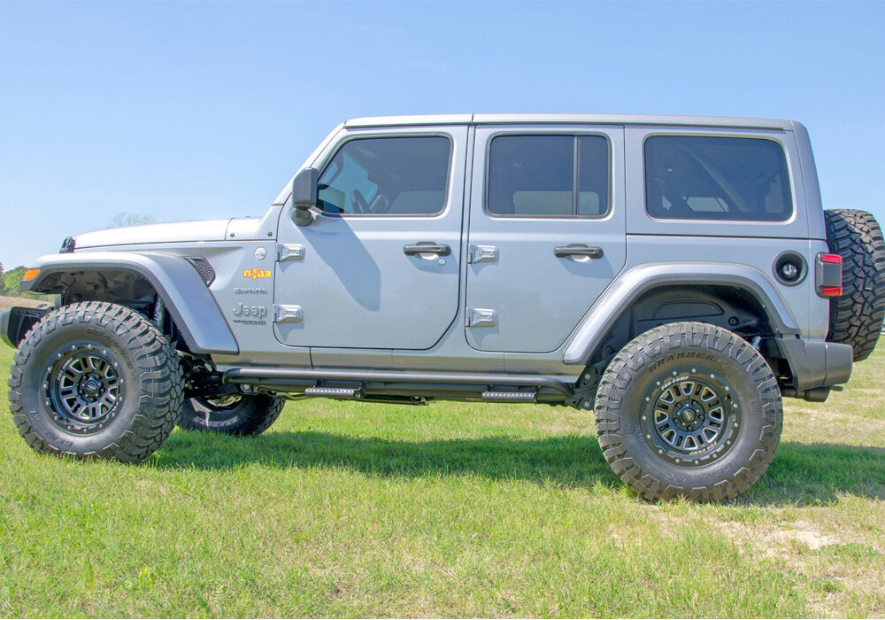 RKR Step System Full Length (1 Step Mount/1 Step per Side) 1.75 Inch Rails 2018-2026 Jeep Wrangler JL 4-Door Textured Black NFab