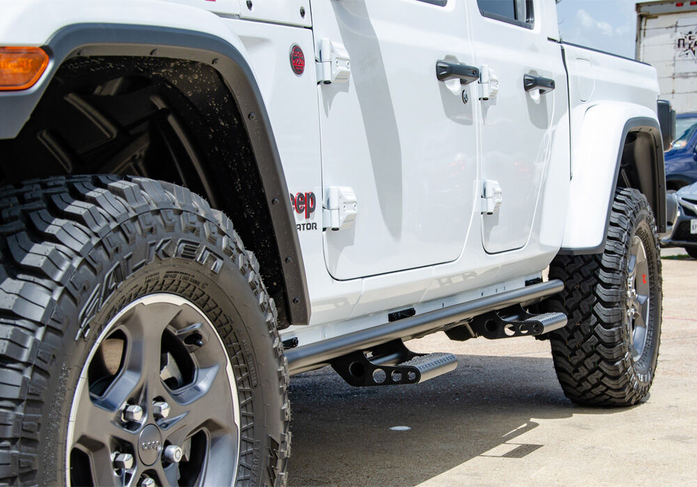 RKR Step System Full Length (1 Step Mount/1 Step per Side) 1.75 Inch Rails 2020-2025 Jeep Gladiator JT 4-Door Textured Black NFab
