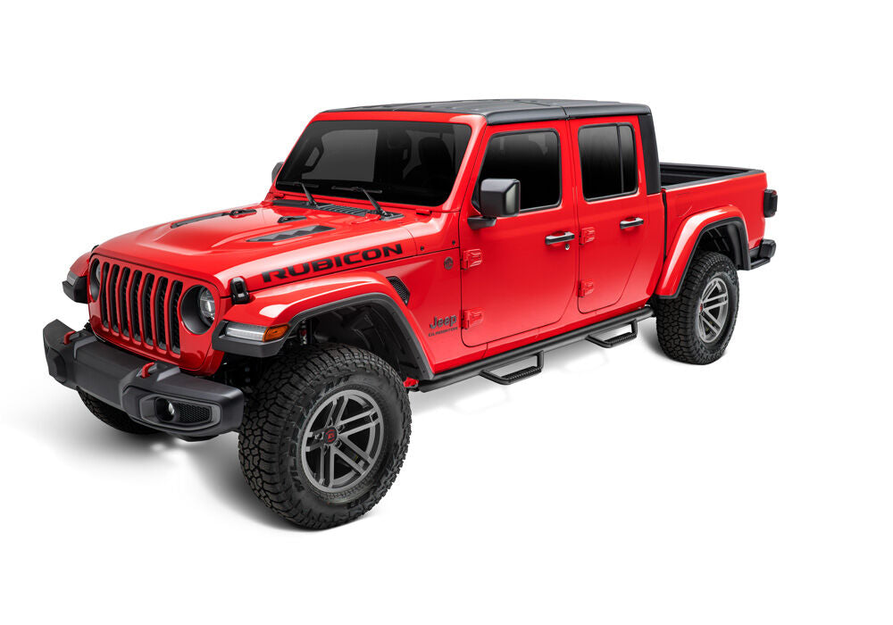 Nerf Step Bar Wheel-to-Wheel (2 Steps per Side) 3 Inch Main Tube Diameter 2020-2025 Jeep Gladiator JT 4-Door Textured Black NFab