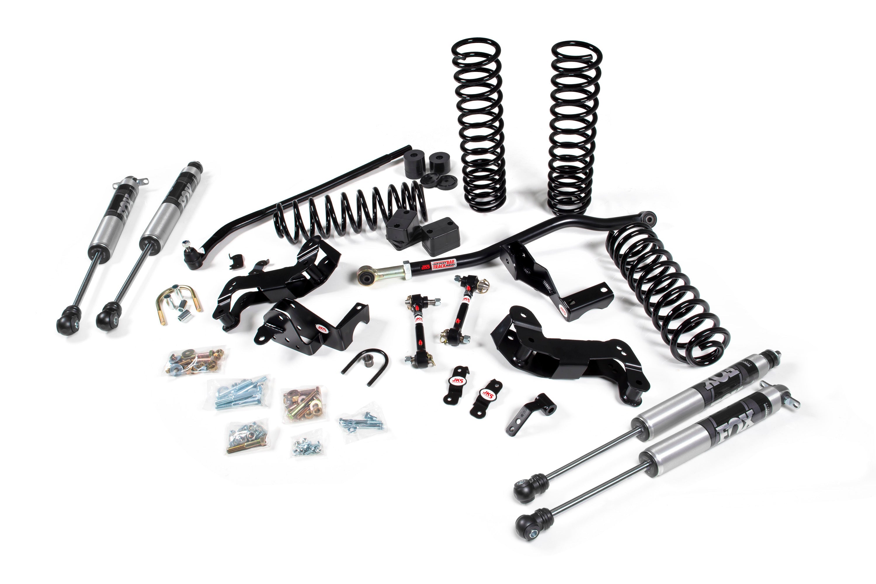 2-inch lift kit components for Wrangler 4xe (JL) 4-Door, including springs, shocks, and installation hardware.