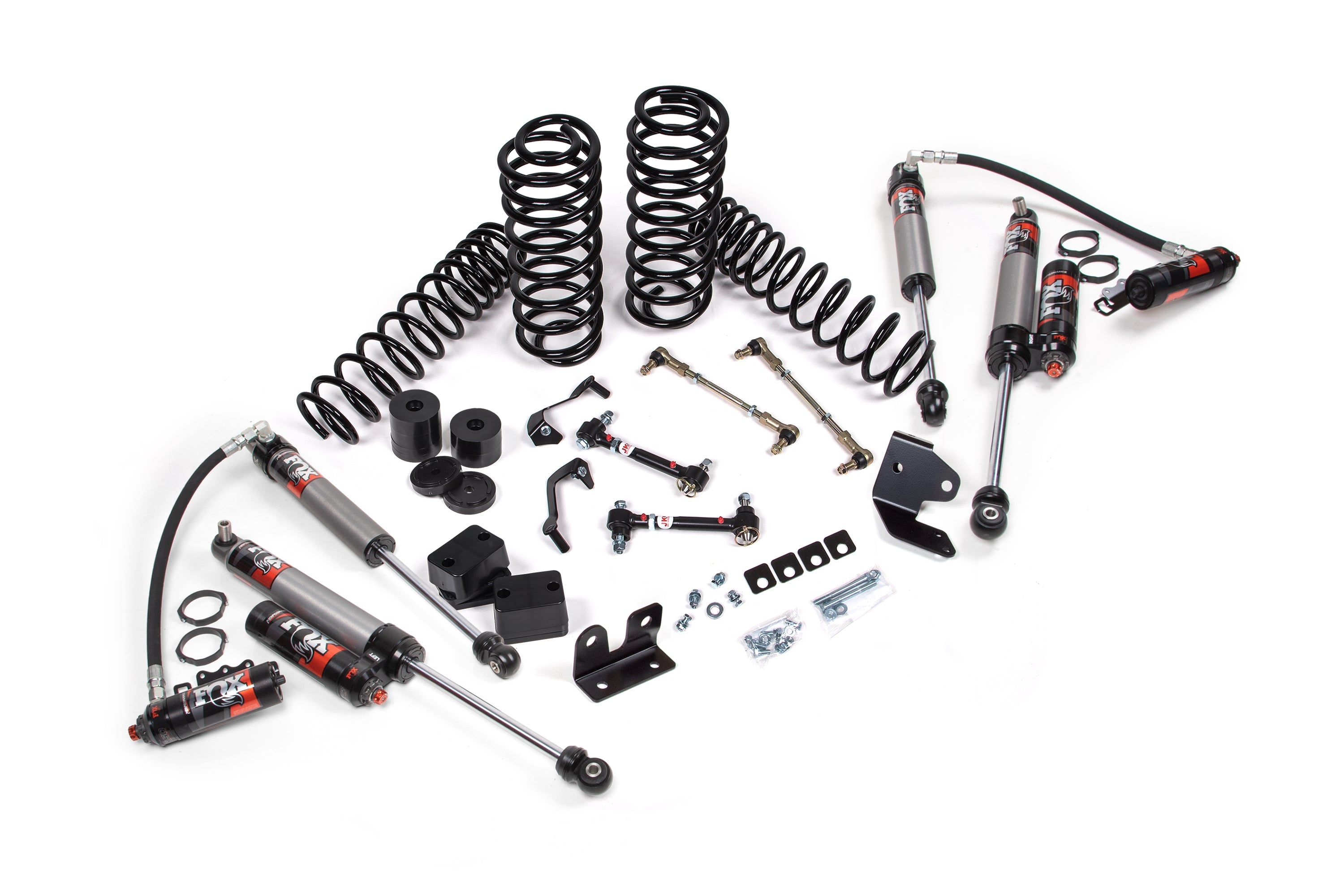 2.25-inch lift kit for Wrangler JL 2-Door, including shocks, springs, and installation hardware for offroad performance.