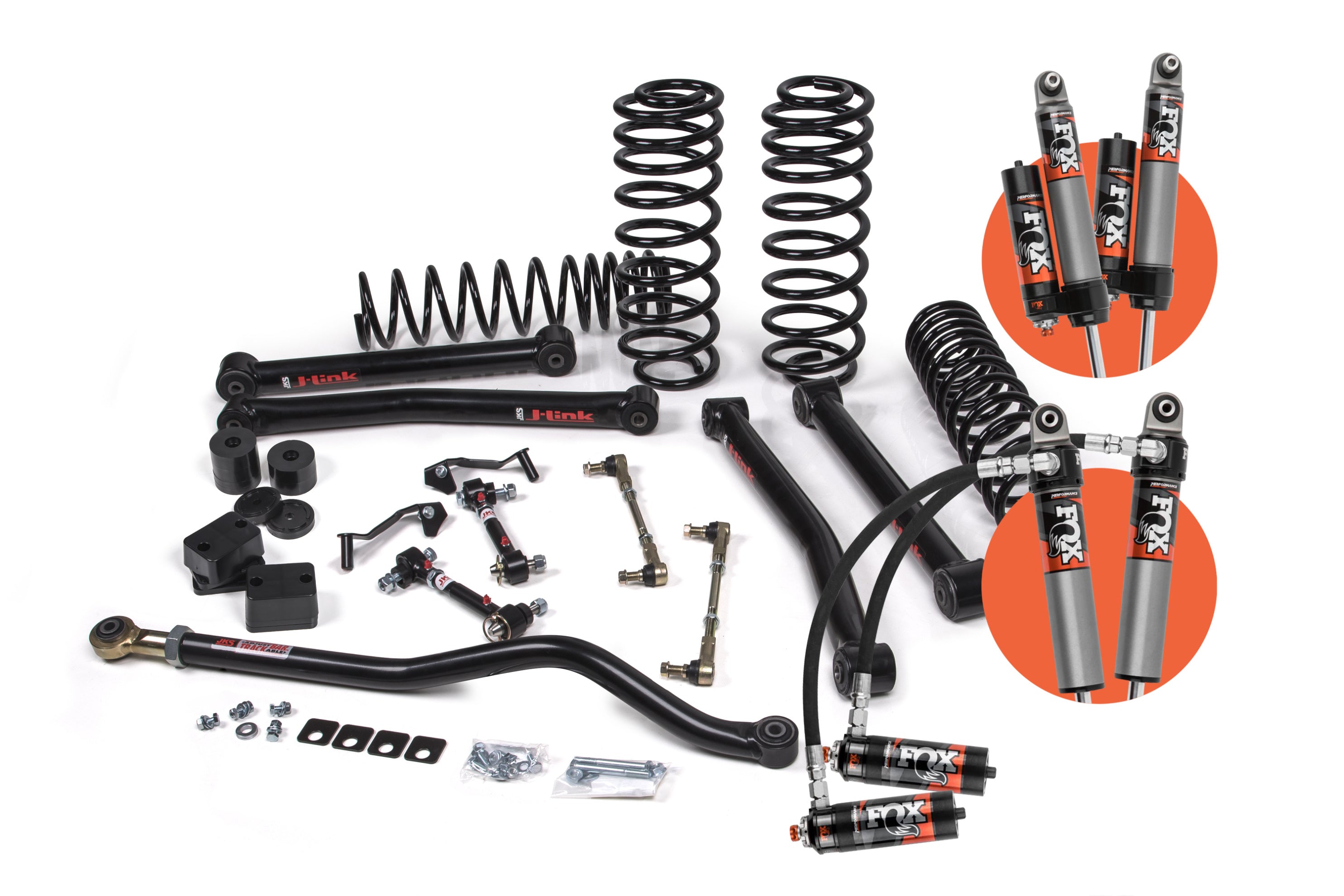 3-inch lift kit for Jeep Wrangler JL 4xe, featuring springs, shocks, control arms, and installation hardware.