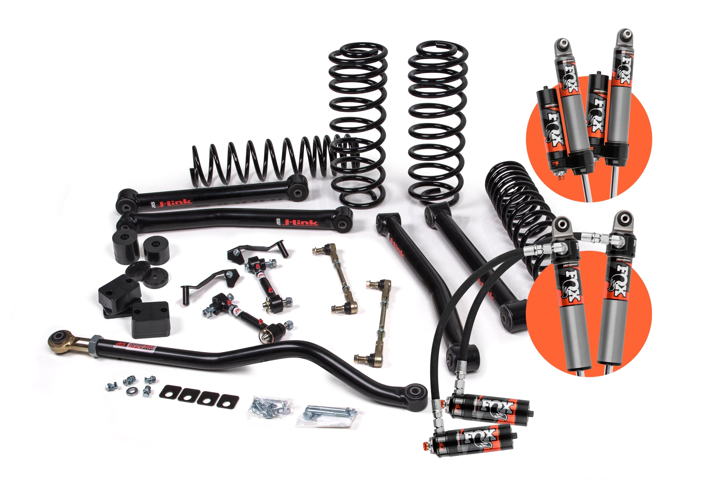 2-inch lift kit for Wrangler 4xe (JL) 4-Door featuring springs, shocks, and control arms for enhanced off-road performance.