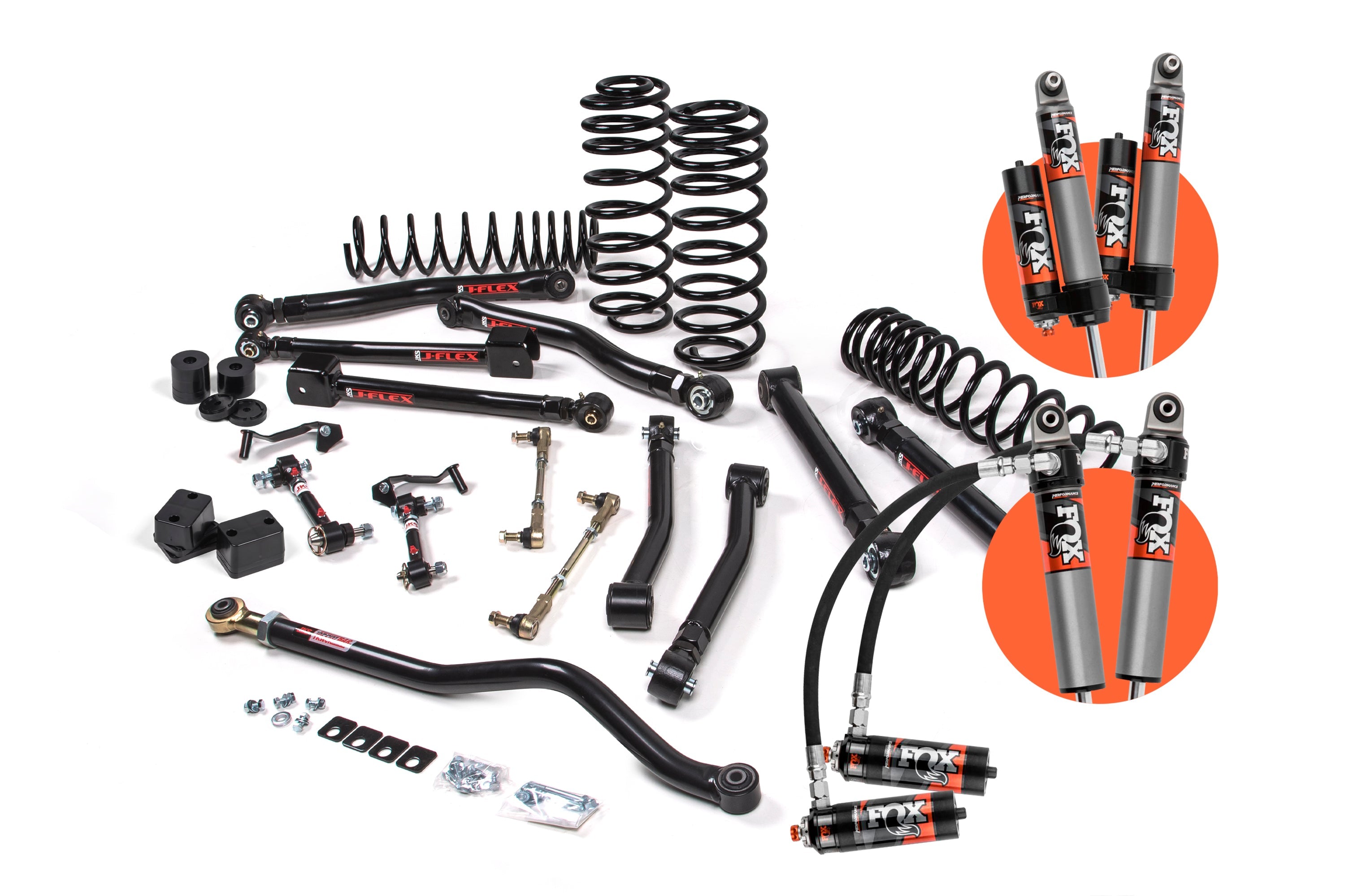 2-inch lift kit components for Wrangler JL 4xe 4-Door, including shocks, springs, and control arms for enhanced offroad performance.